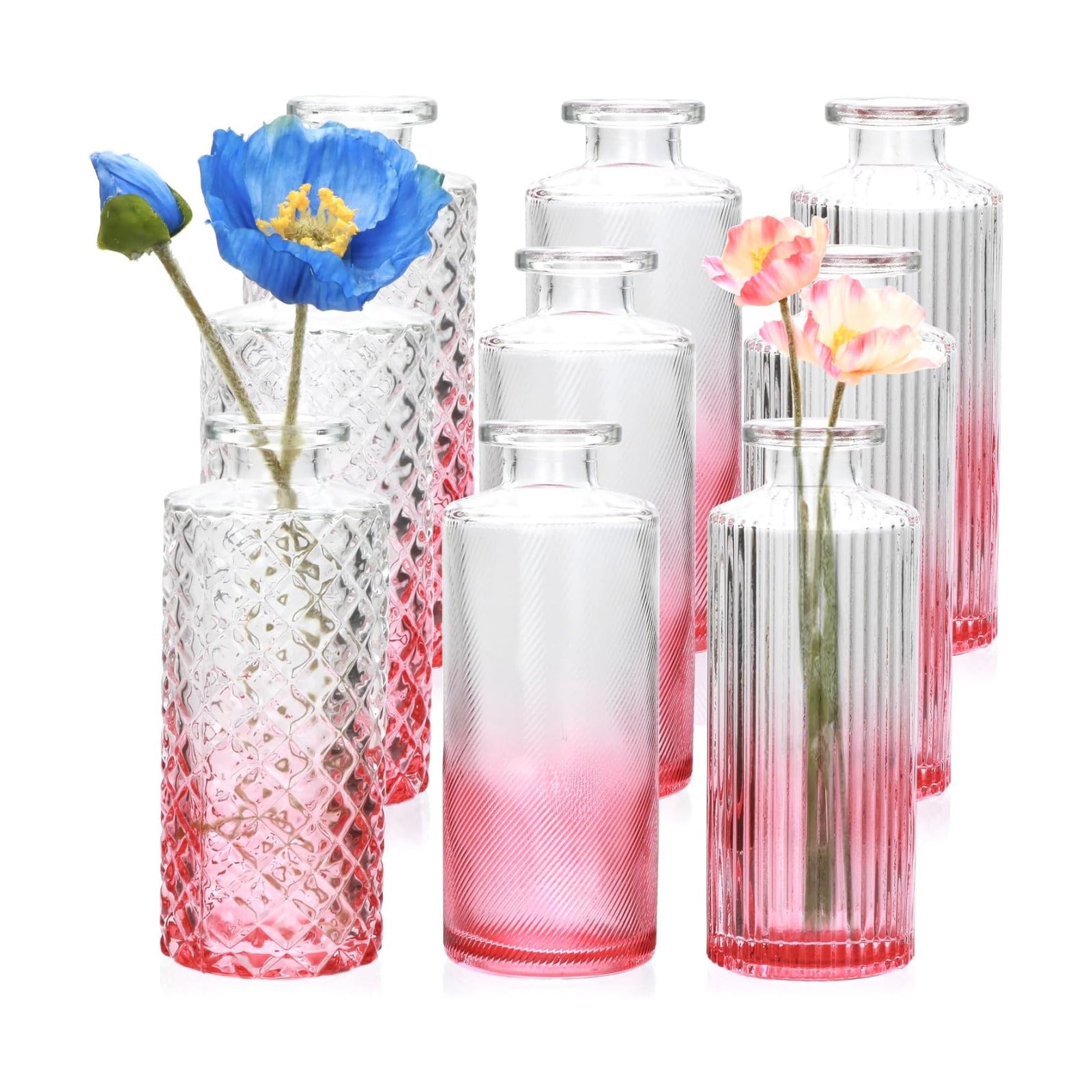 Glass Bud Vase Set in Bulk / Pink / Set of 9