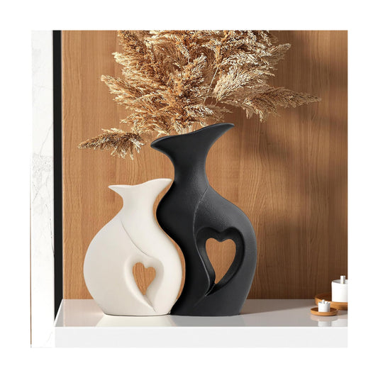 Modern Boho Hollow Flower Vases / Standard Black and White / Set of 2