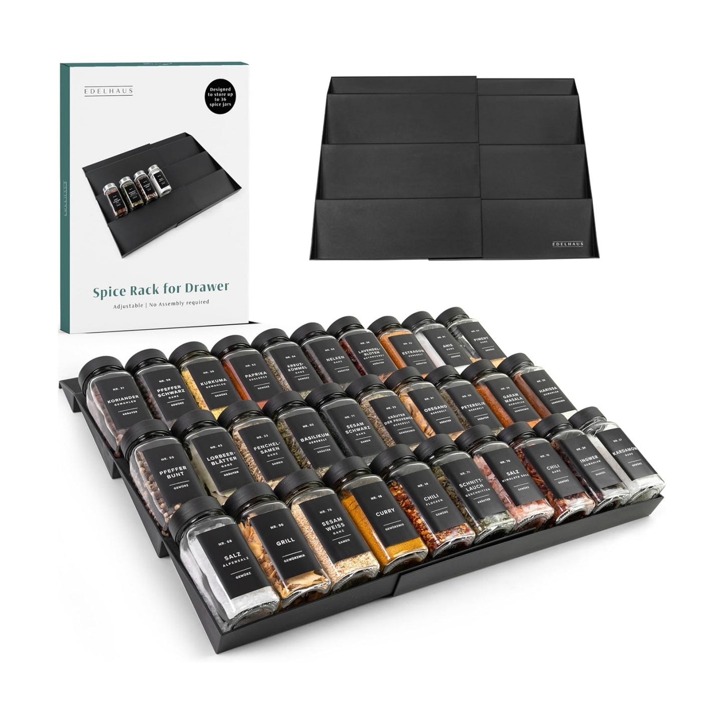 Spice Drawer Organizer - Expandable Spice Rack for Drawer, Black Seasoning Organizer for Drawer Spice Organizer, Spice