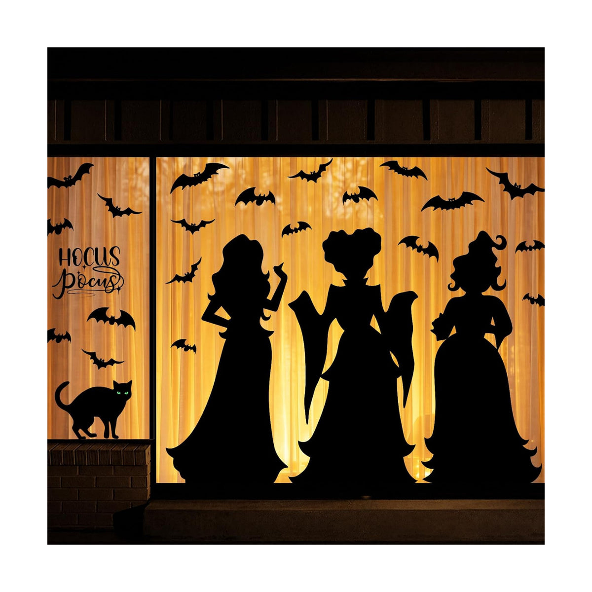 Halloween Window Clings Decor Decorations: Extra Large Hocus-Pocus Witchs Black Cat Bat Silhouette Window Decals, Halloween Window Stickers Indoor, School Home Office Party 3 Sheets