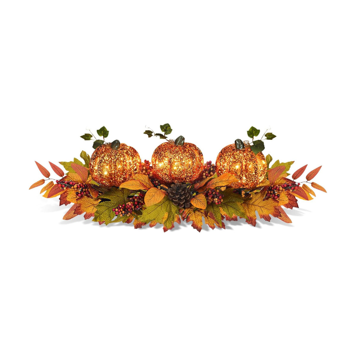 Fall Centerpieces for Table, Lighted LED Sparkle Pumpkins Battery Operated with Timer for Thanksgiving Autumn Harvest Dining Table Decorations 28’’ L