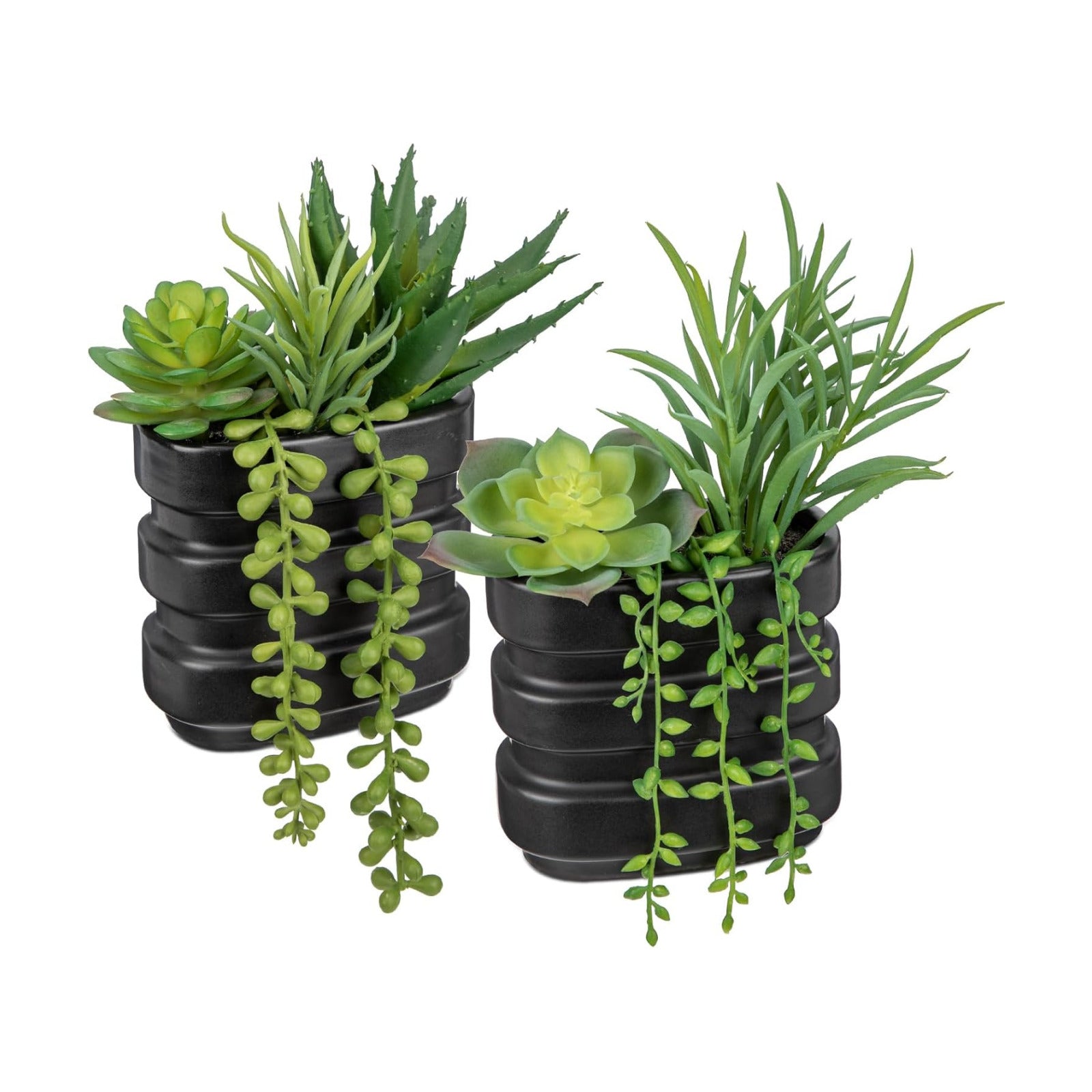 Fake Succulents in Ceramic Pots Dual Use Artificial Succulents Arrangement in Vase / Set 2# / Black