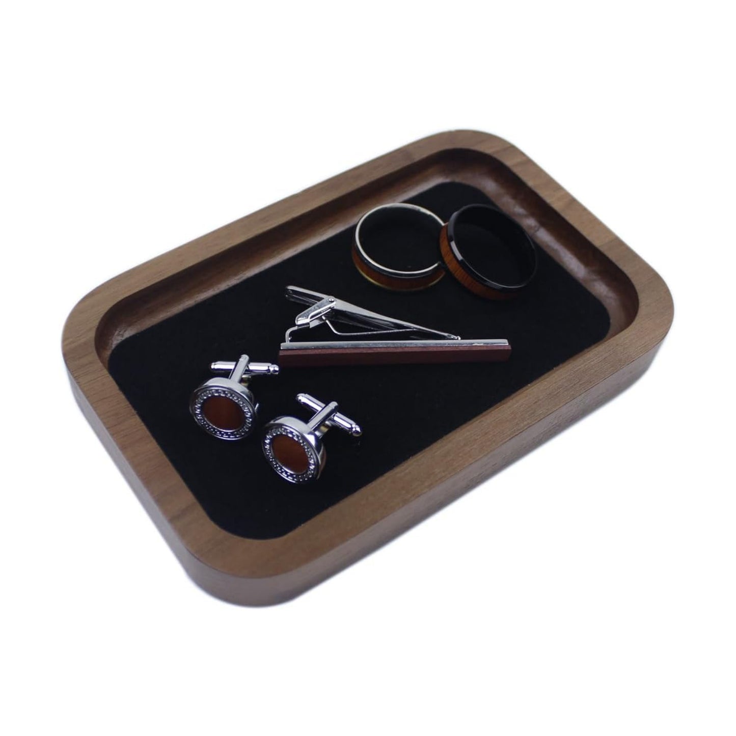 Walnut Solid Wood Square Jewelry Display Valet Tray Dish for Elegant Presentation of Your Finest