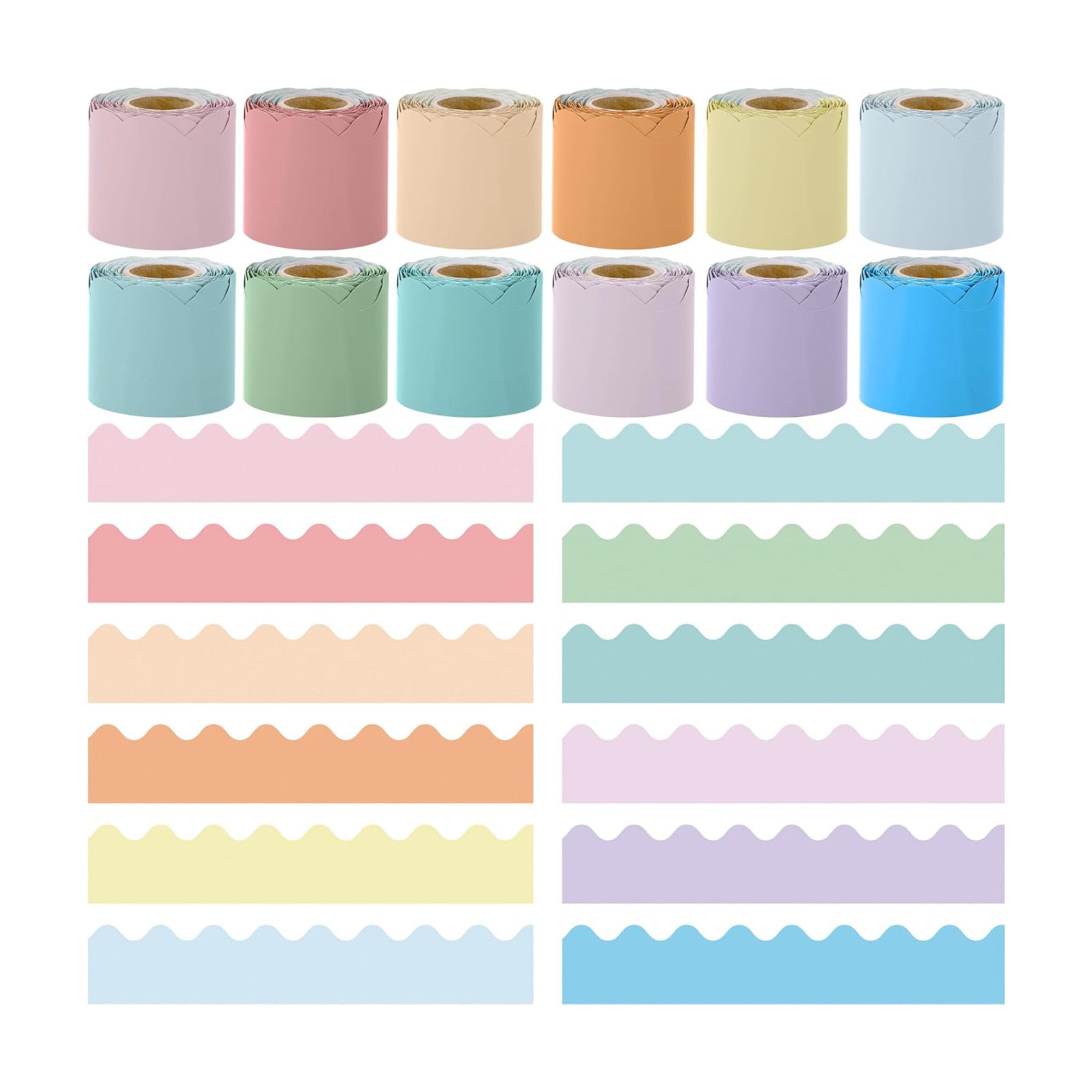 12 Rolls Scalloped Classroom Borders / Macaron Colors