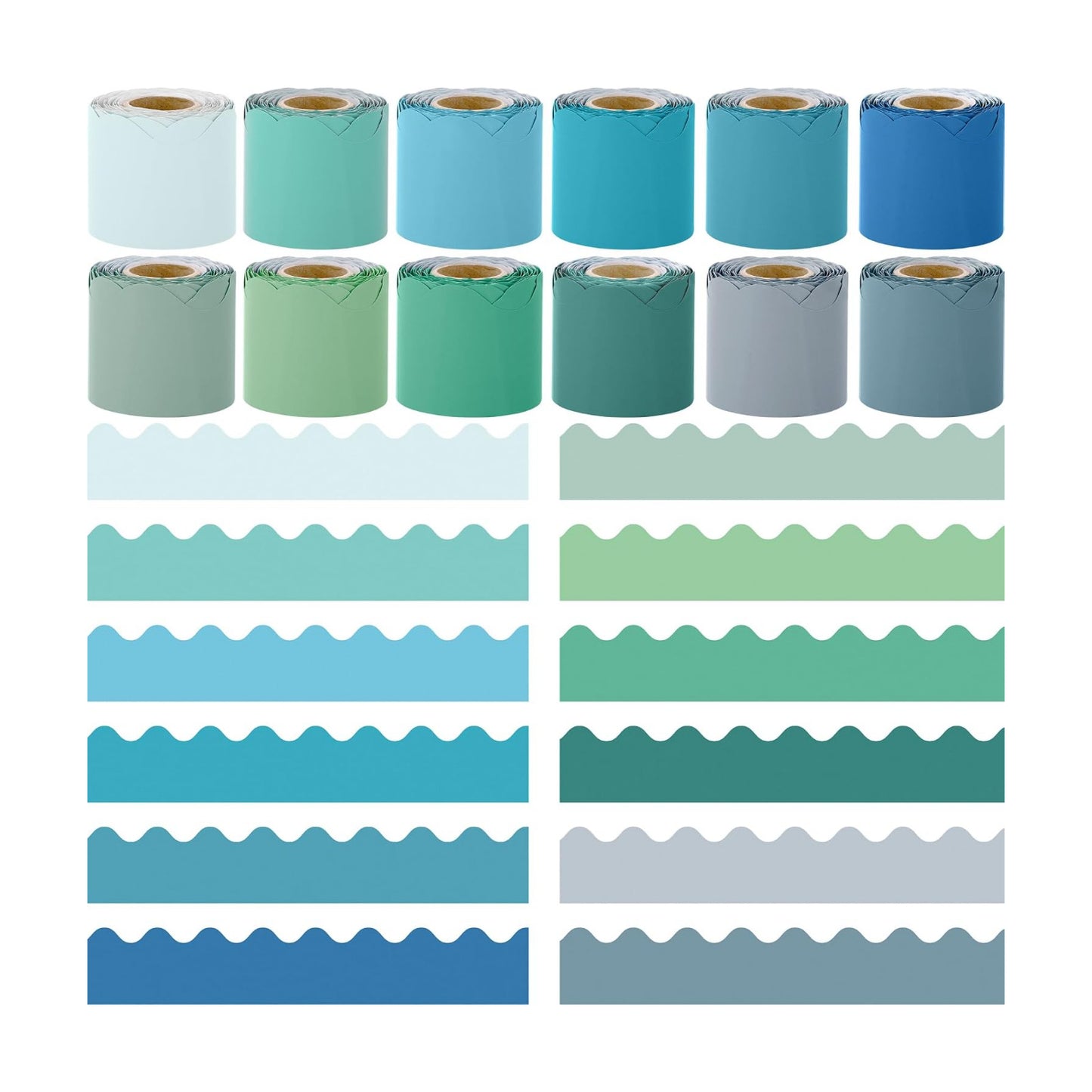 12 Rolls Scalloped Bulletin Board Borders Classroom Borders for Bulletin Board Trim / Mixed Colors