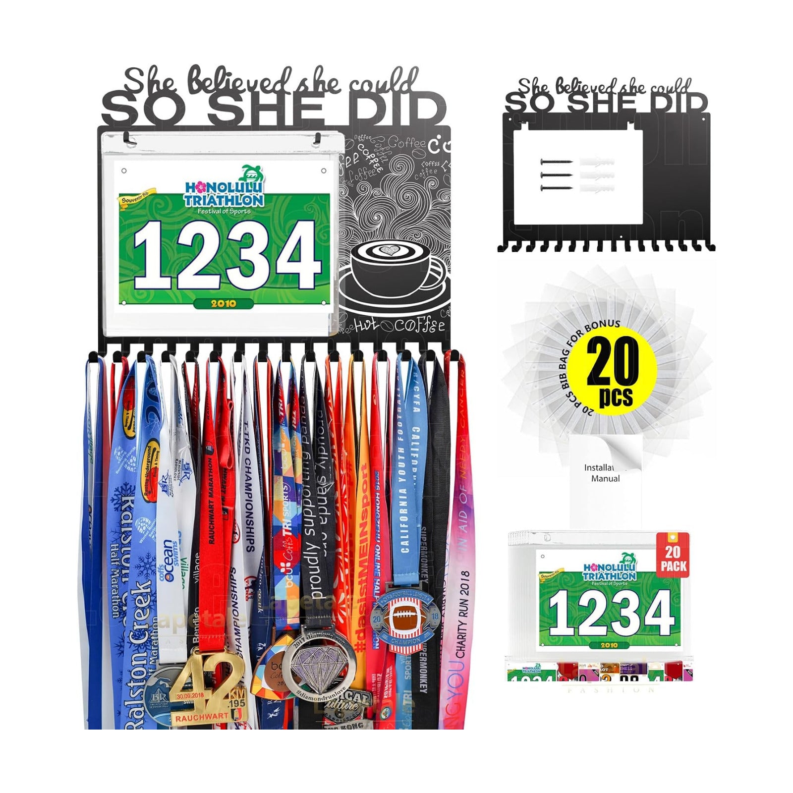 She Believed She Could SO SHE DID Race Medal Holder Wall Hanger,Marathon Medal Display and Runner Medal Hanger