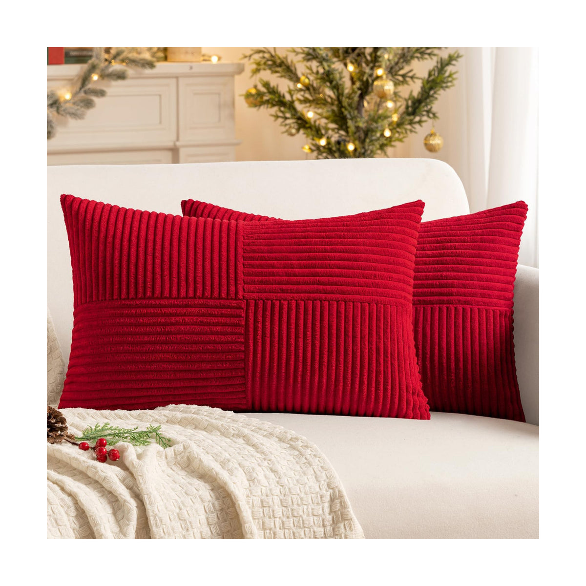 MIULEE Christmas Red Decorative Lumbar Throw Pillow Covers 12x20 in 2 Pack