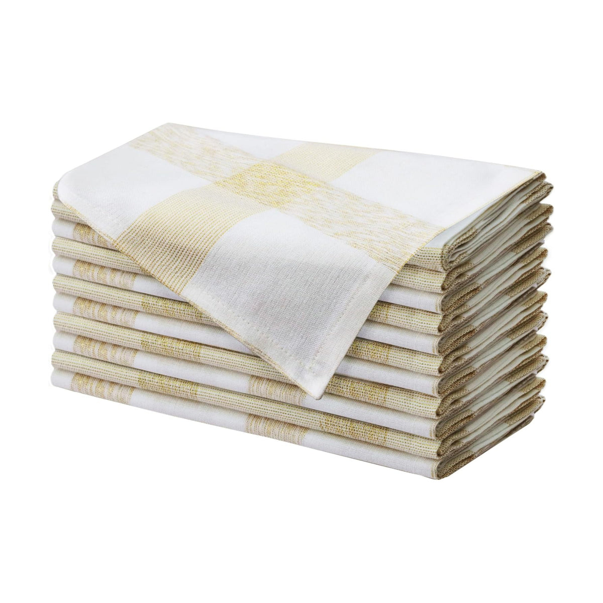 COTTON CRAFT Gold Plaid Holiday Napkins - Set of 12 Cotton Cloth Napkin