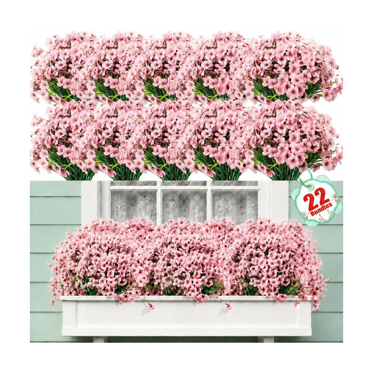 Powbrace 22 Pack Artificial Flowers for Outdoor Indoor Fake Plants(Pink)