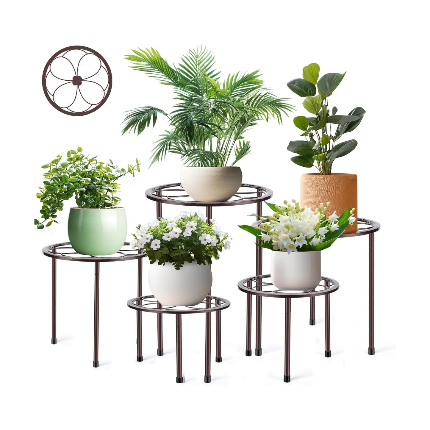 Amaoot 5 Pack Metal Plant Stand, Iron Plant Stands for Indoor and Outdoor | Flower Pot Stands for Multiple Plant, Black