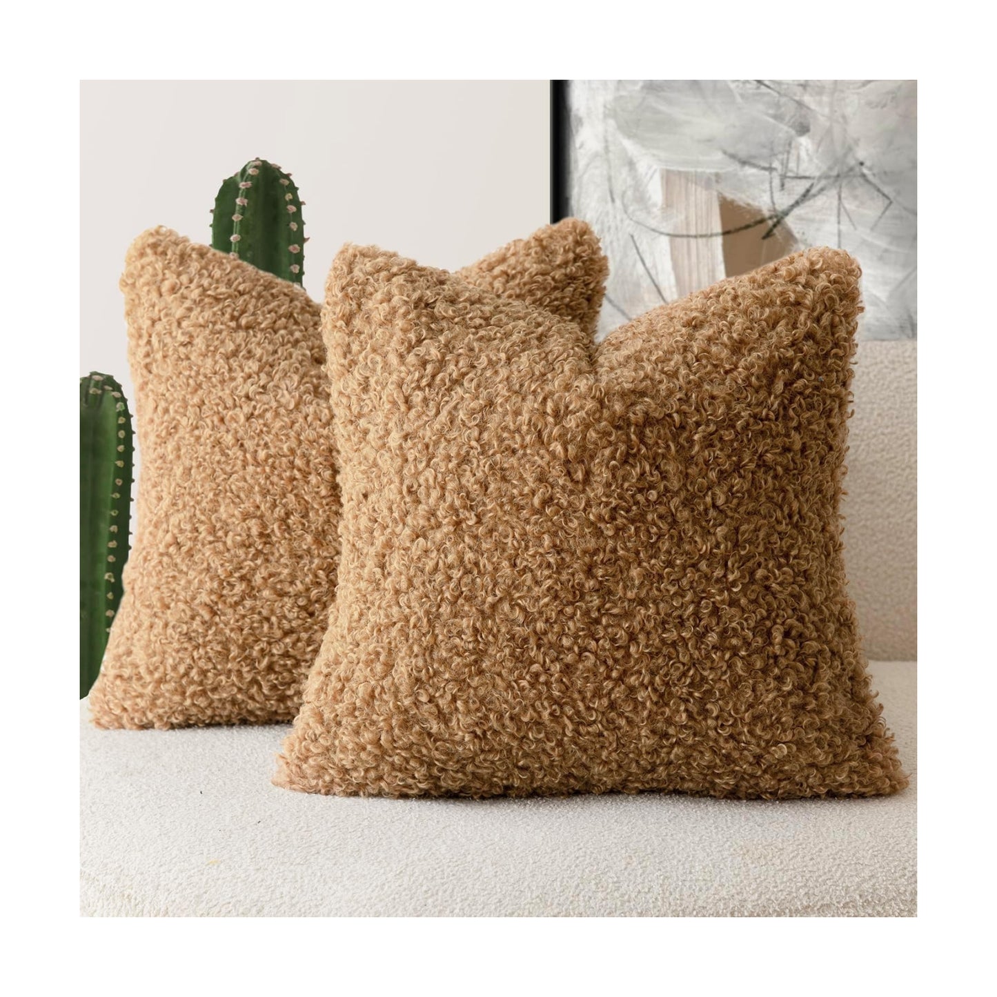 Faux Fur Throw Pillow Cover Accent Sherpa Pillow Fuzzy Soft / 18 x 18 / Bronze / Set of 2