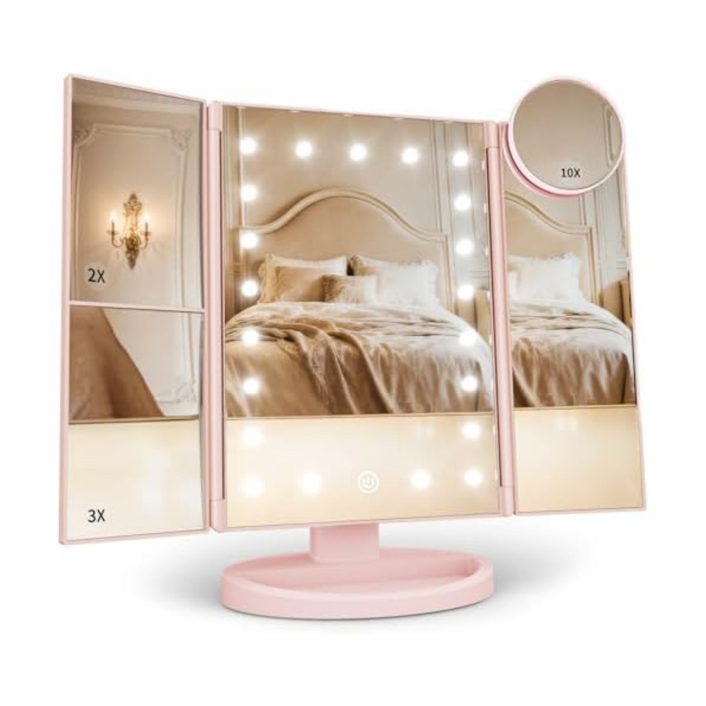 HUONUL 2X/3X/10X Magnifying Vanity Mirror with Light, Trifold Makeup Mirror