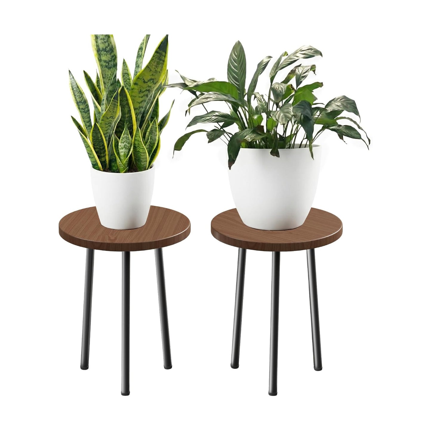 Plant Stand Indoor 2 Pack: Plant Table 14'' Wood & Metel Plant Stool | Mid Century Modern Indoor Plant Stand for