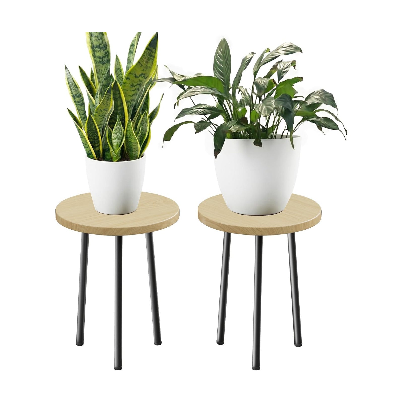 Plant Stand Indoor 2 Pack: Plant Table 14'' Wooden & Metel Plants Stool | Mid Century Modern Design for Bedroom/Living