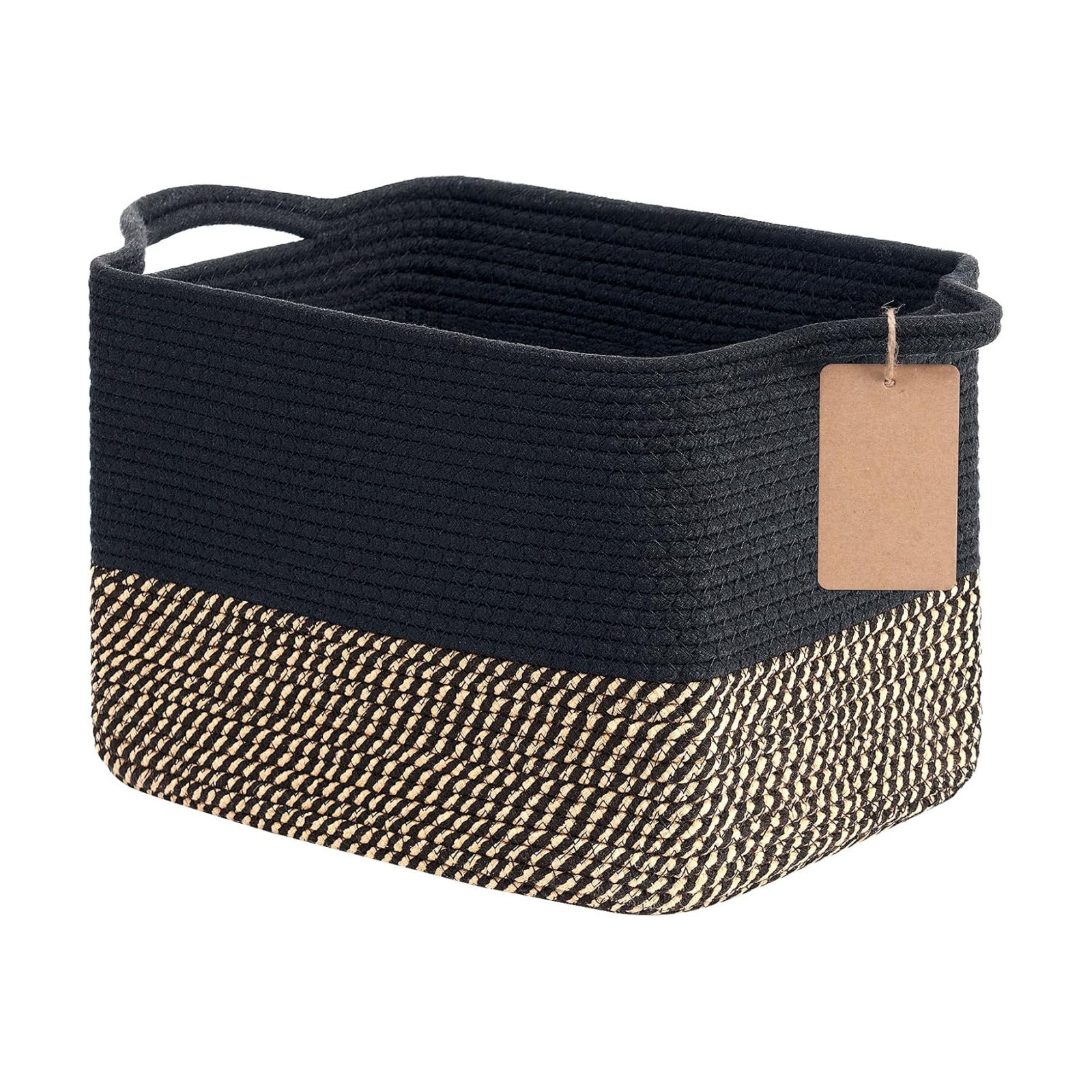 Woven Storage Basket / Black Jute / 13"L x 10"W x 9"H