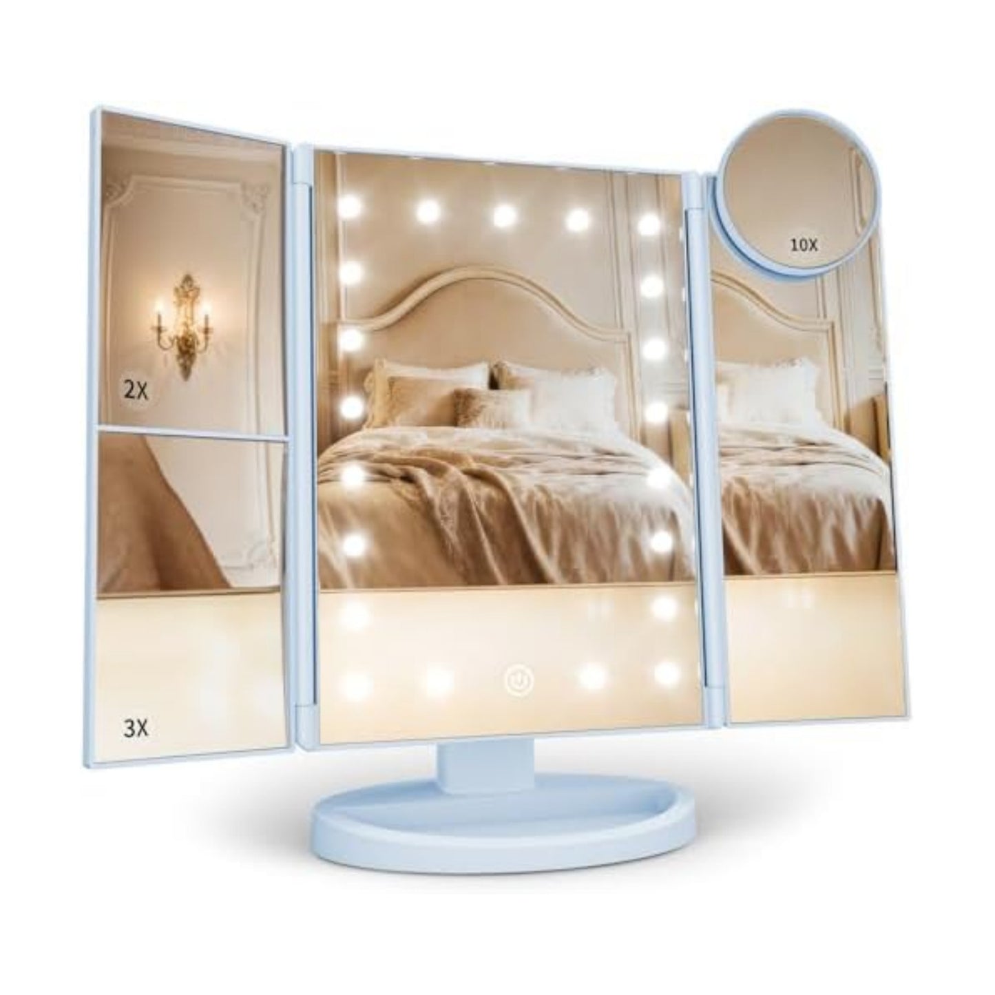 HUONUL 2X/3X/10X Magnifying Vanity Mirror with Light, Trifold Makeup Mirror