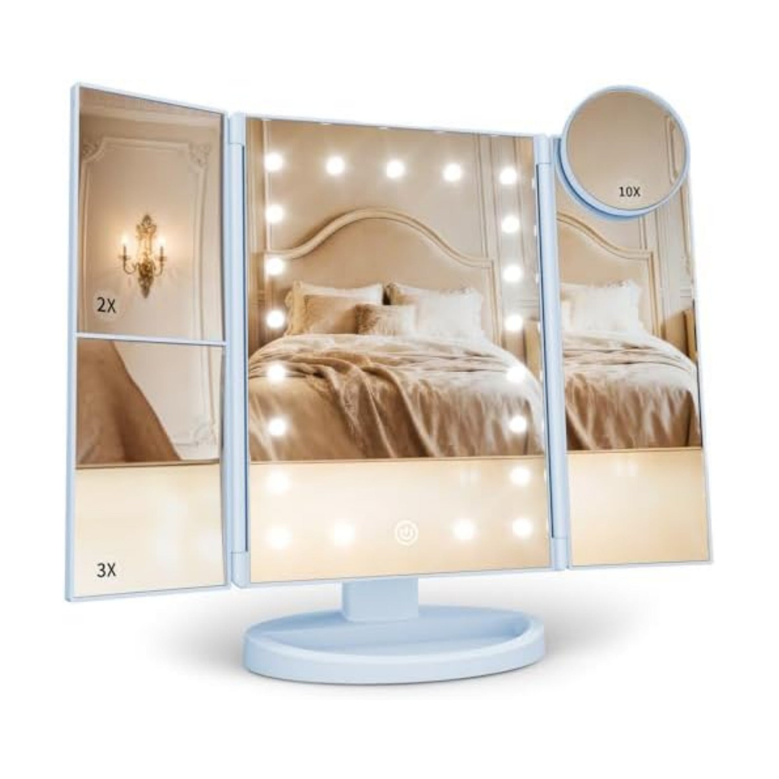 HUONUL 2X/3X/10X Magnifying Vanity Mirror with Light, Trifold Makeup Mirror