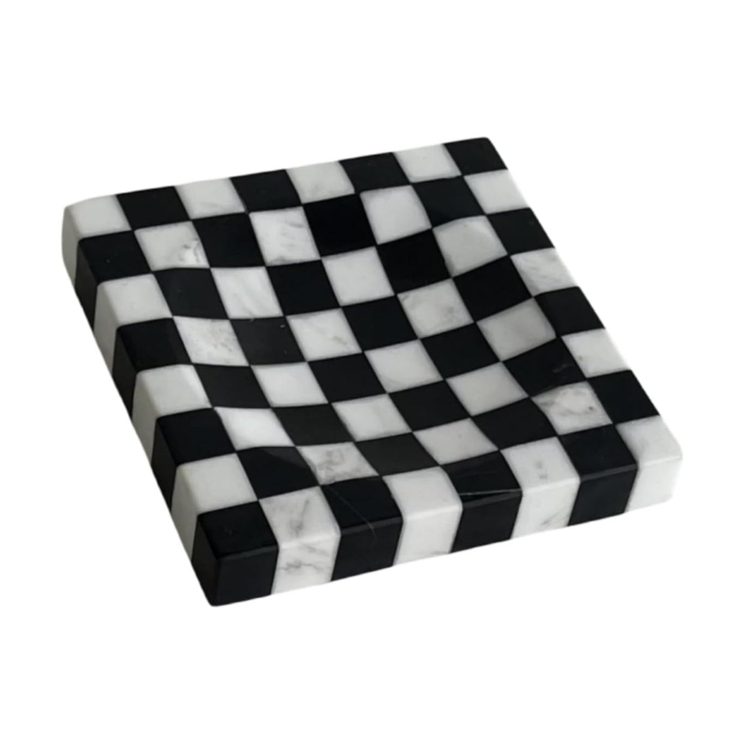 Marble Stone Checkerboard Square Small Splicing Mosaic Tray Jewelry Dish / Black and White