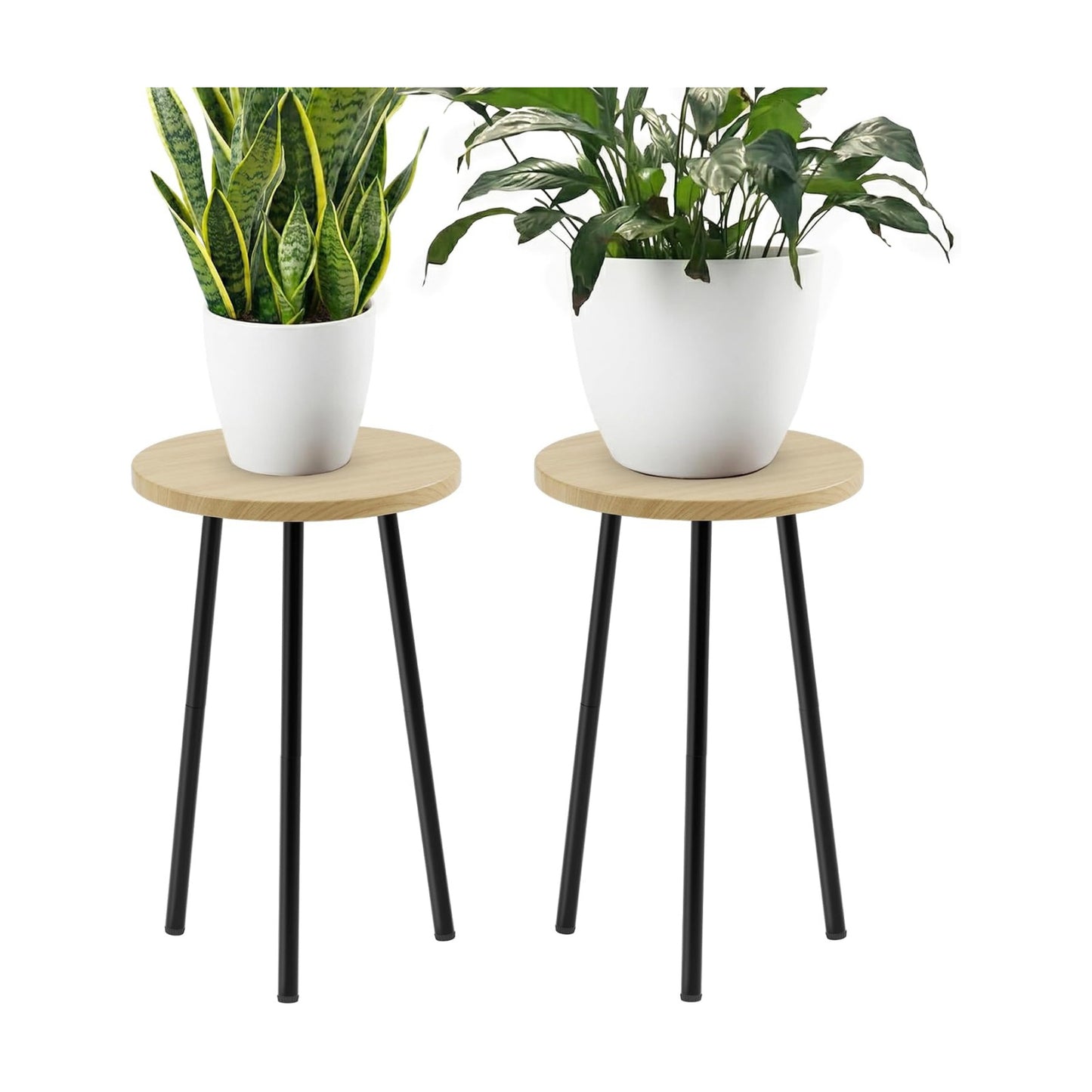 Plant Stand Indoor 2 Pack: Corner Wood 20 Inch Indoor Plant Stand | Mid Century Modern Decor - Small Round Plant Table