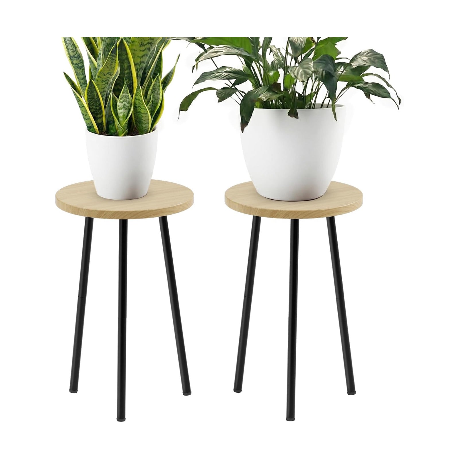 Plant Stand Indoor 2 Pack: Corner Wood 20 Inch Indoor Plant Stand | Mid Century Modern Decor - Small Round Plant Table