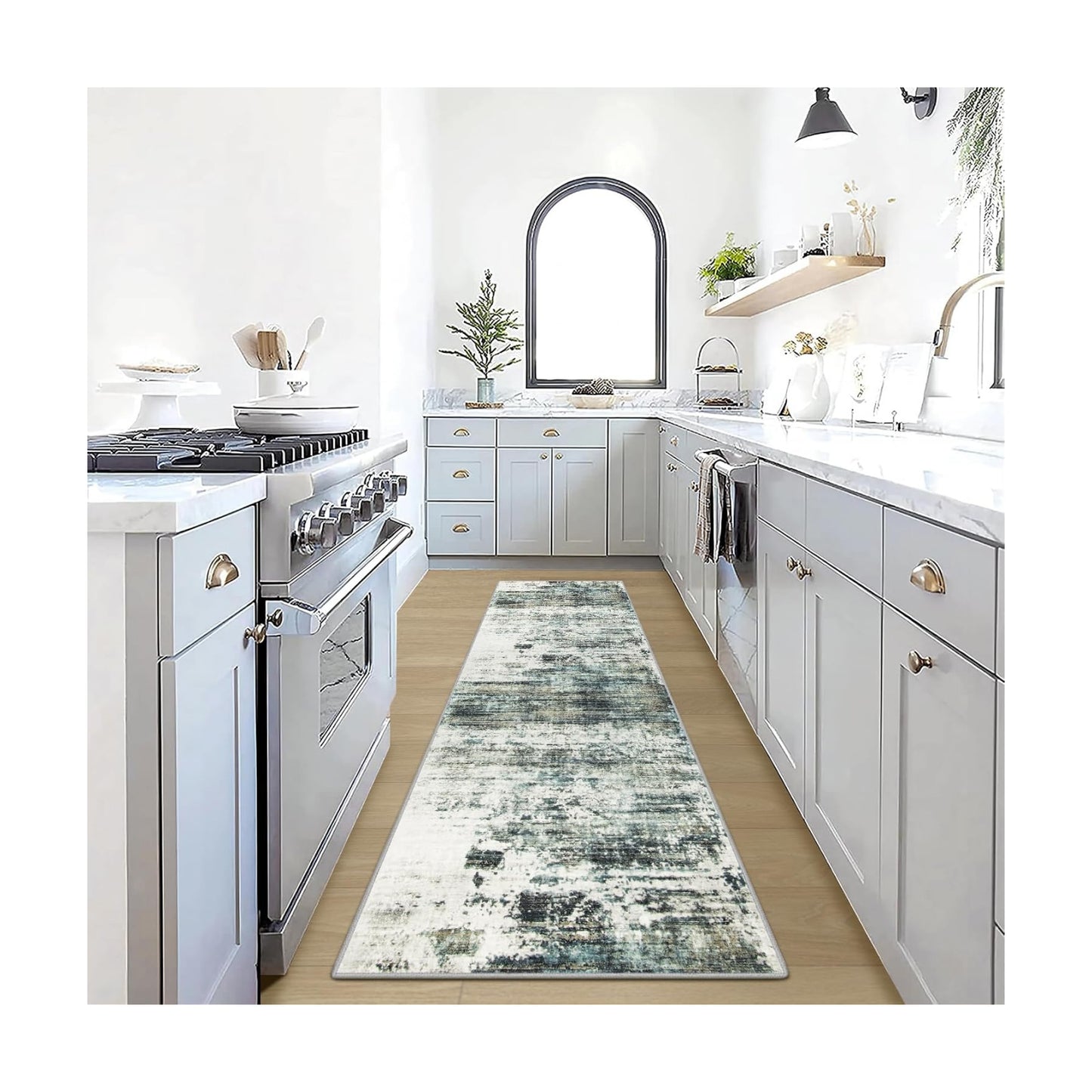 2'6''x8' Runner Rugs Washable Rug:Modern Abstract Hallway Teal Green Carpet