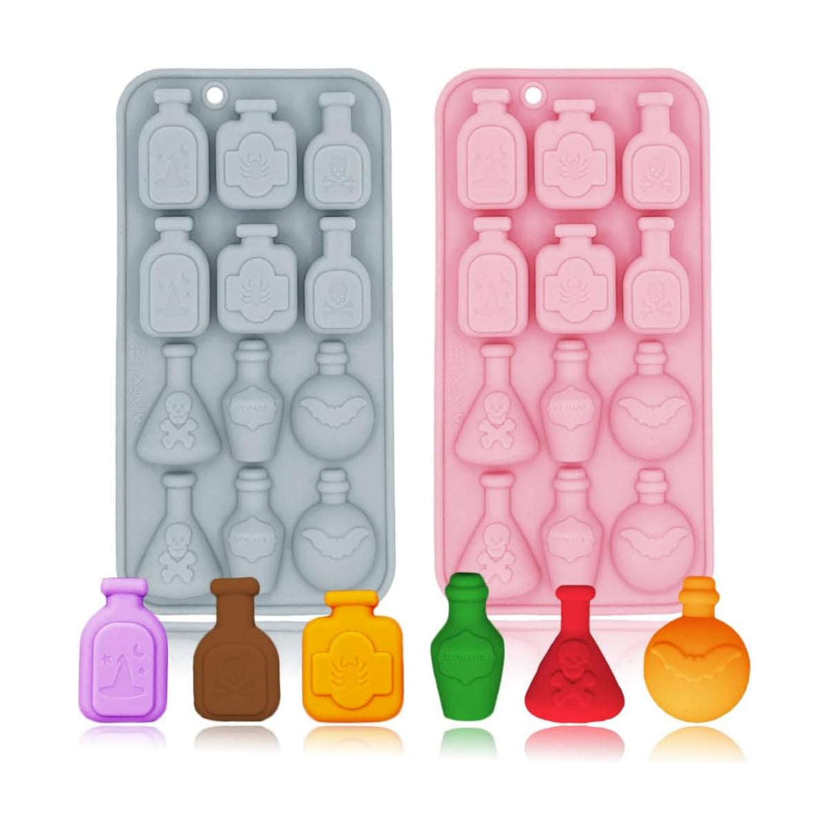 2 Pack 3D Apothecary Potion Bottle Silicone Molds 12 Cavity Halloween Themed Baking Mould Tray DIY Baking Tool for Chocolate Cake Dessert Candy Mousse Pastry Handmade Soap Crayons Cupcake Topper