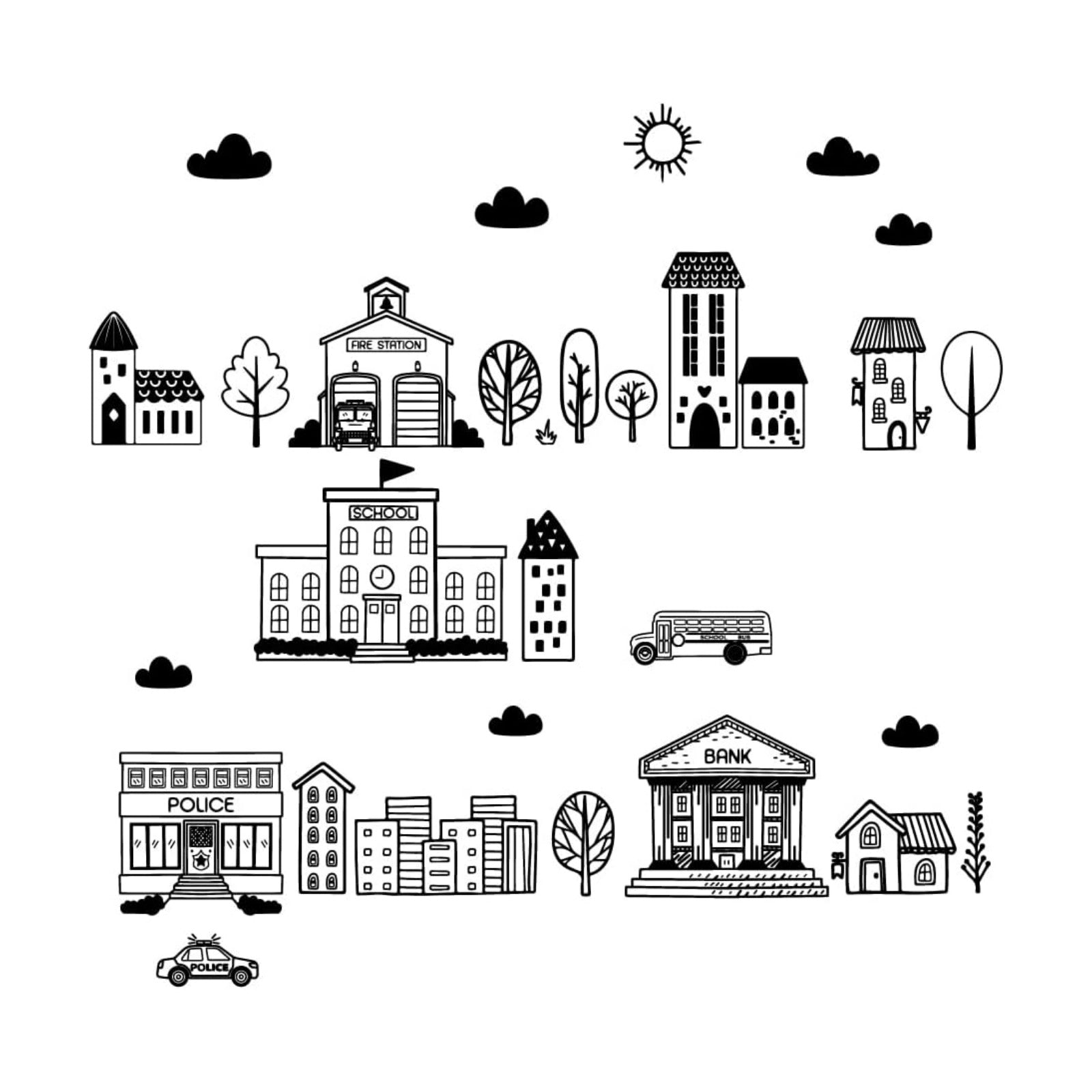 Building Wall Stickers Simple Wall Decals Public Place Decal School / Drawing of House / Black