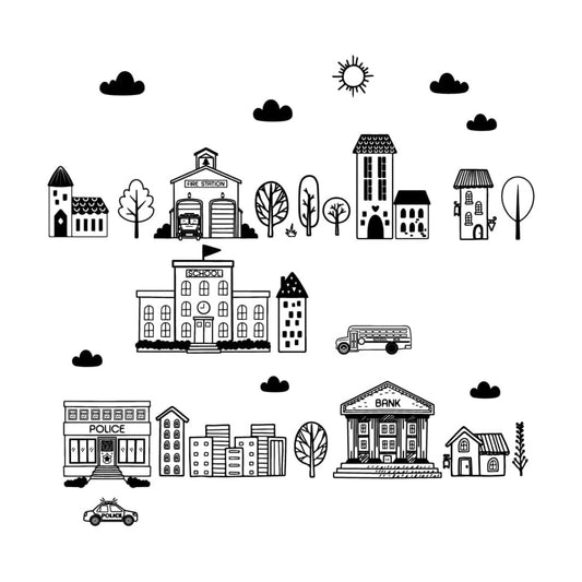 Building Wall Stickers Simple Wall Decals Public Place Decal School / Drawing of House / Black