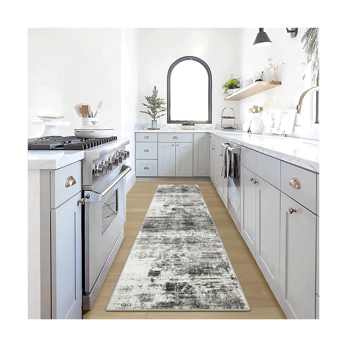 2'6''x8' Runner Rugs Washable Rug:Modern Abstract Hallway Black Grey Carpet