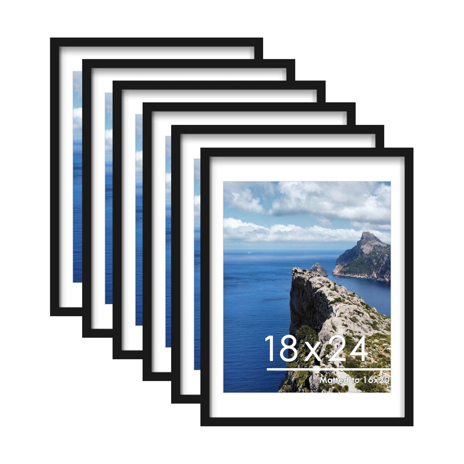 18x24 Poster Frame Set of 6, Wall Mounting Display, Black | Display 16x20 with Mat or 18x24 Without Mat, Horizontal or