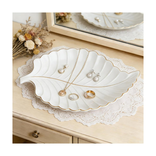 Jewelry Tray Ceramic Ring Holder Dish " White Key / #a White Ceramic Leaf Jewelry Tray / 10.6 x 7.9