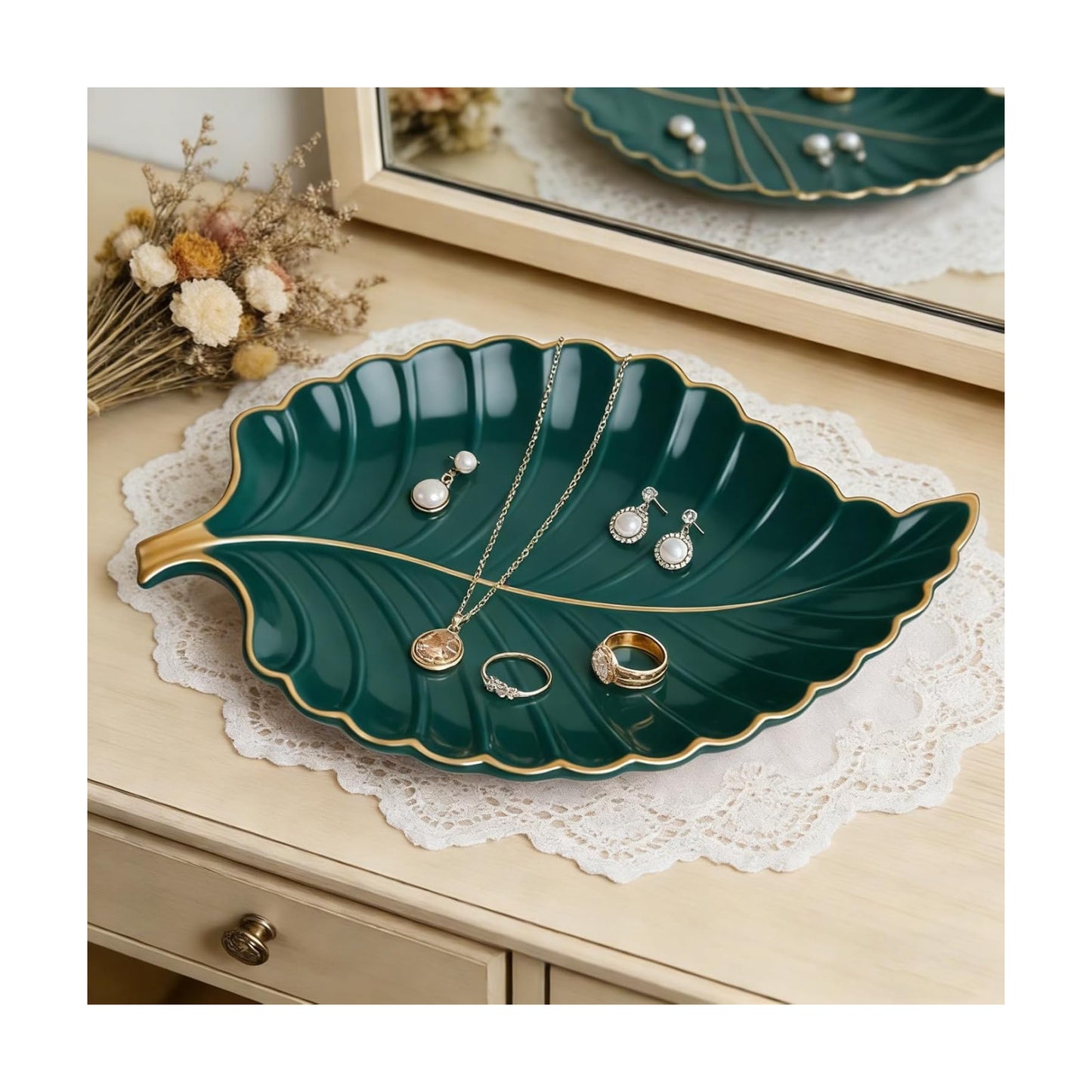 Jewelry Tray Ceramic Ring Holder Dish " Green Key / #a Green Ceramic Leaf Jewelry Tray / 10.6 x 7.9
