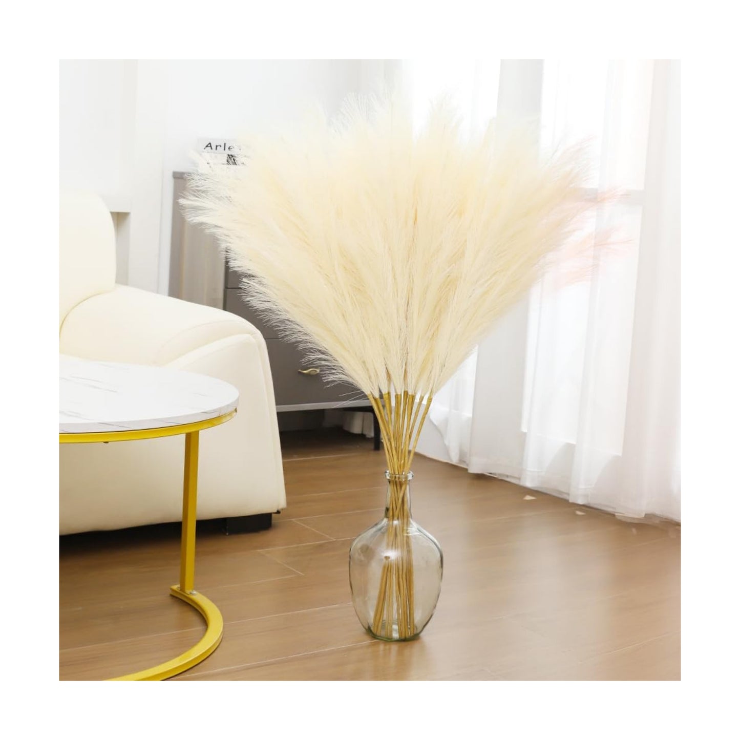 Pampas Grass for Floor Vase Fluffy Artificial Pampas Grass / Beige / Set of 8