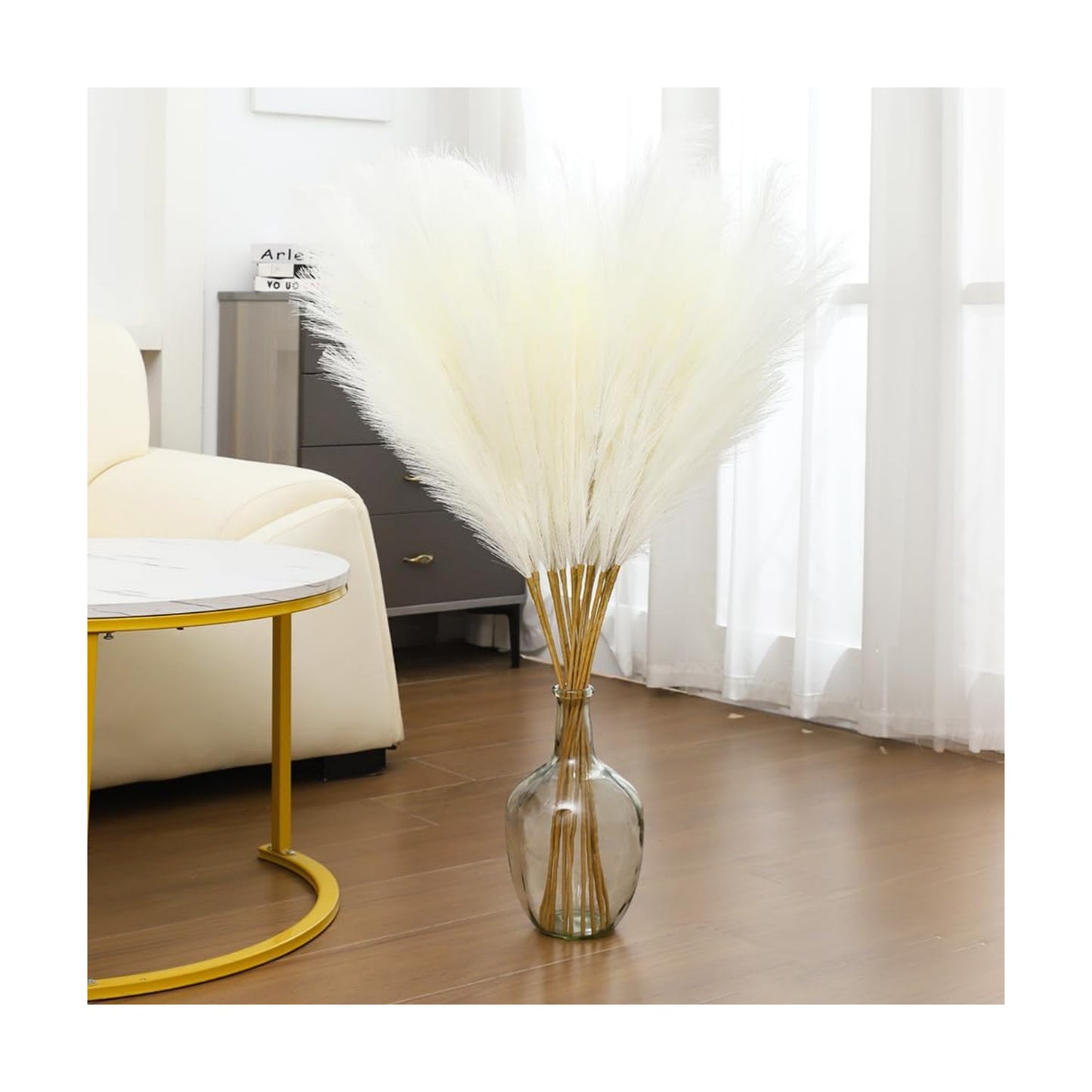 Tall Faux Pampas Grass Decor Artificial Pompas Grass for Floor Vase Filler / Cream White / Set of 8