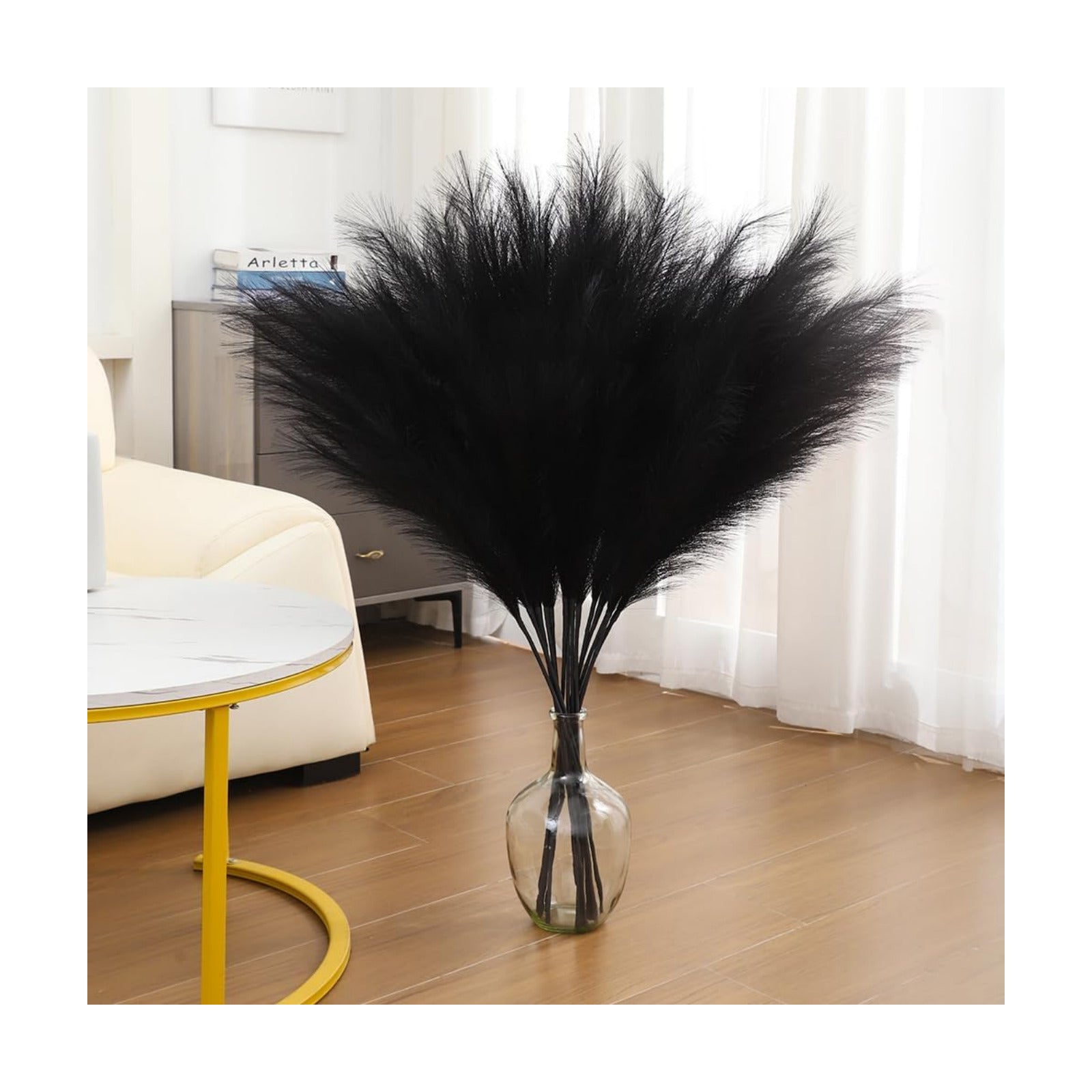 Faux Pampas Grass Decor Artificial Pampas Grass Bouquet Flower Arrangement / Black / Set of 8