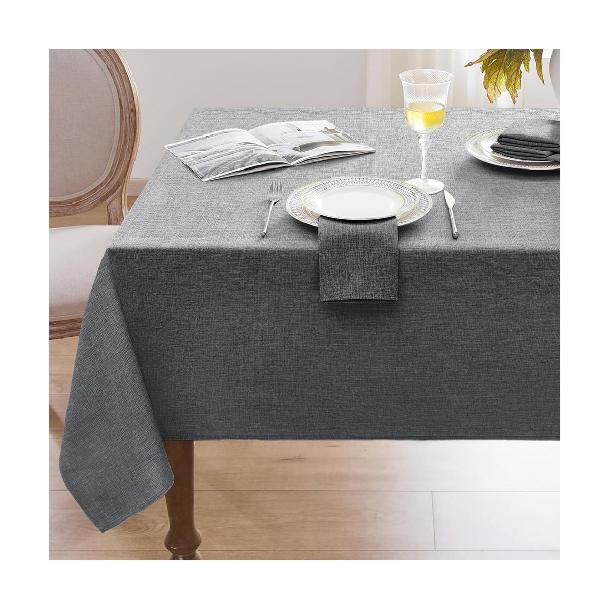 Softalker Outdoor Tablecloth 84x60 Inch Rectangle Dark Grey Table Cloths Linen Textured Stain and Wrinkle Resistant Modern Decorative Dining Table Cover for Spring, Summer, Tea Party, Birthday, Pinic