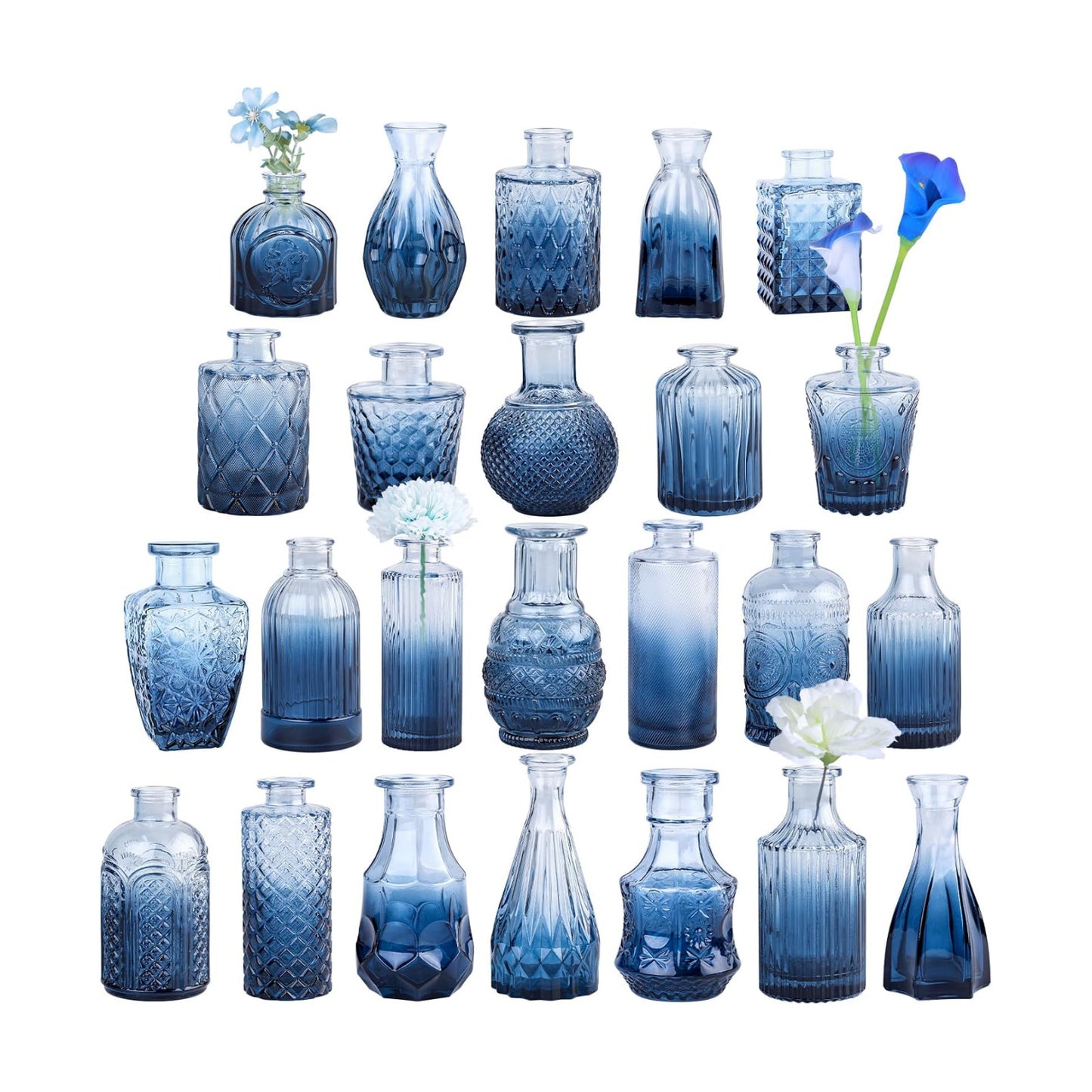 Glass Bud Vases Set / Blue / Set of 24