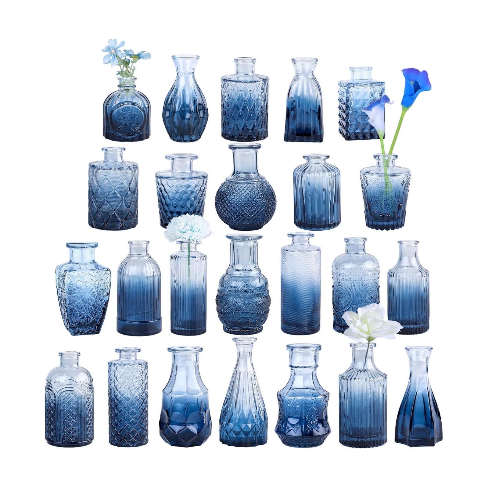 Glass Bud Vases Set / Blue / Set of 24