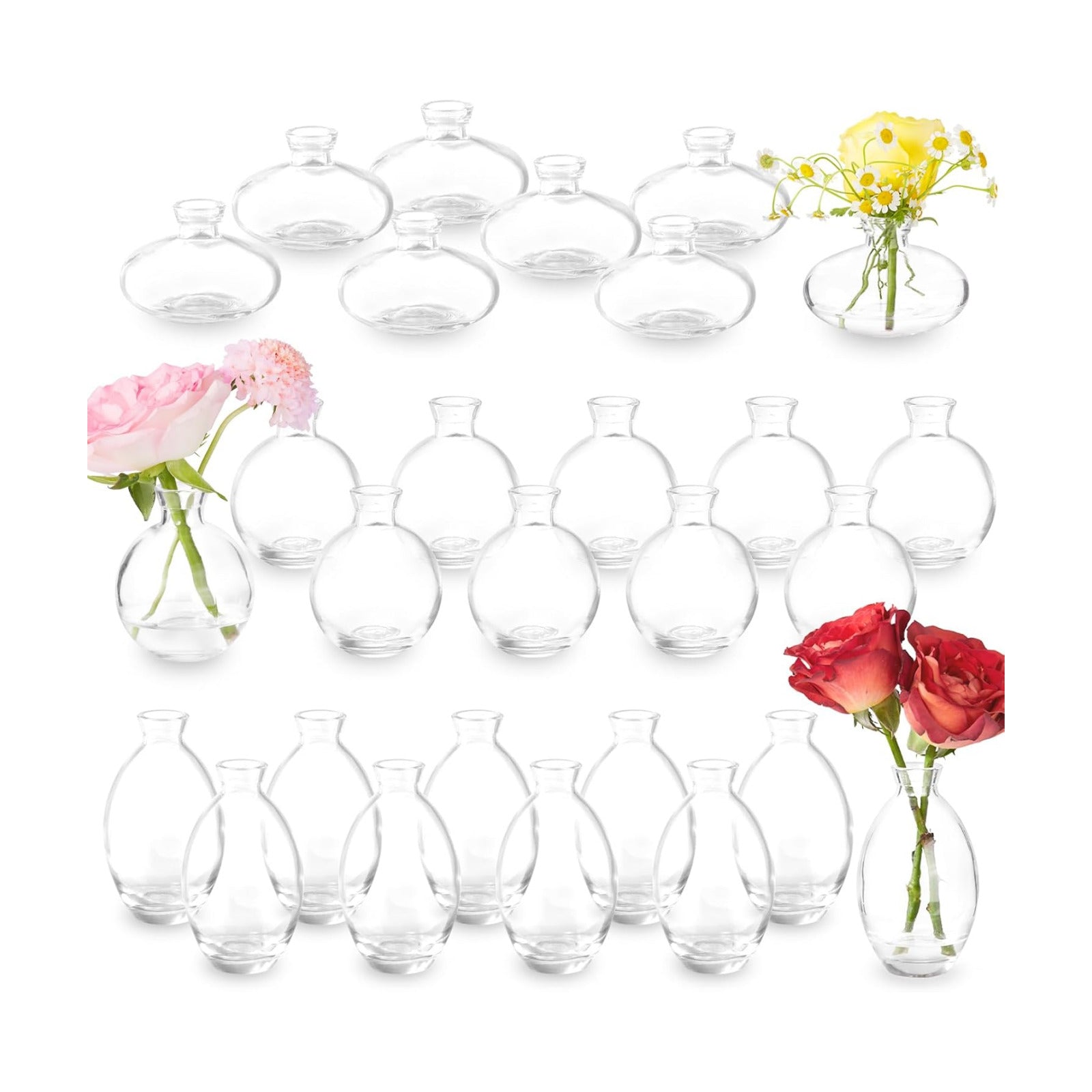 Glass Bud Vase Pcs for Rustic Wedding Centerpieces and Home Decor / Set of 28