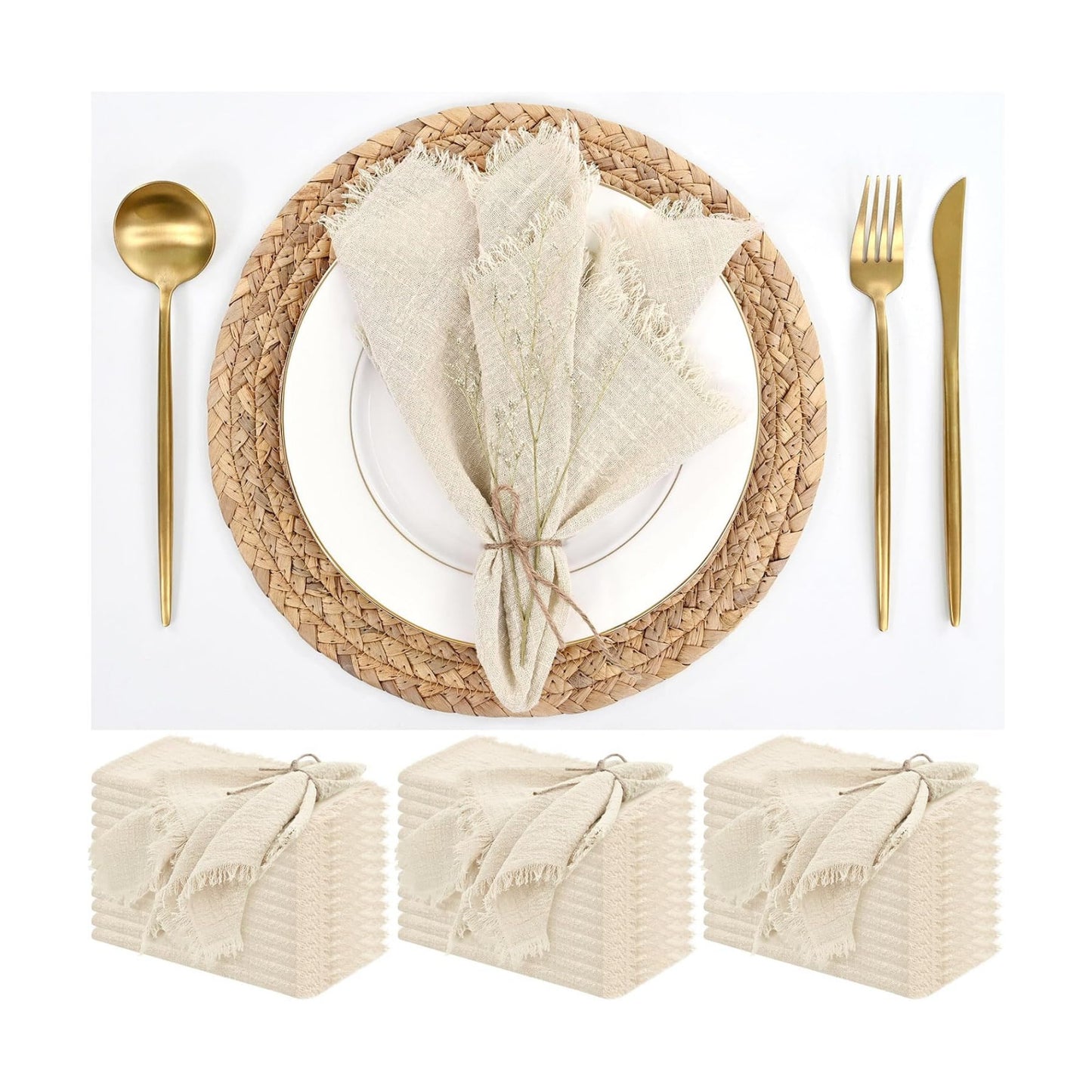 36 Pack Cotton Linen Napkins 16 x 16 Inch Linen Napkins Cloth Handmade with Fringe Soft Cloth Napkins Washable Rustic