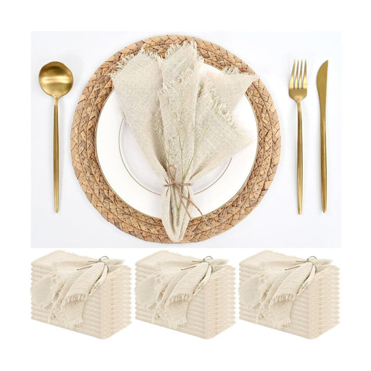 36 Pack Cotton Linen Napkins 16 x 16 Inch Linen Napkins Cloth Handmade with Fringe Soft Cloth Napkins Washable Rustic