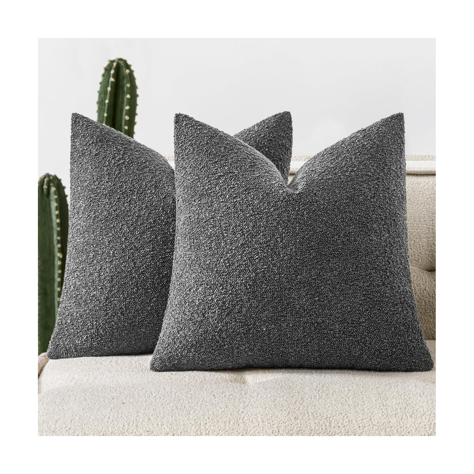 Decorative Boucle Throw Pillow Covers Textured Square Pillowcaes / 18 x 18 / Dark Gray / Set of 2