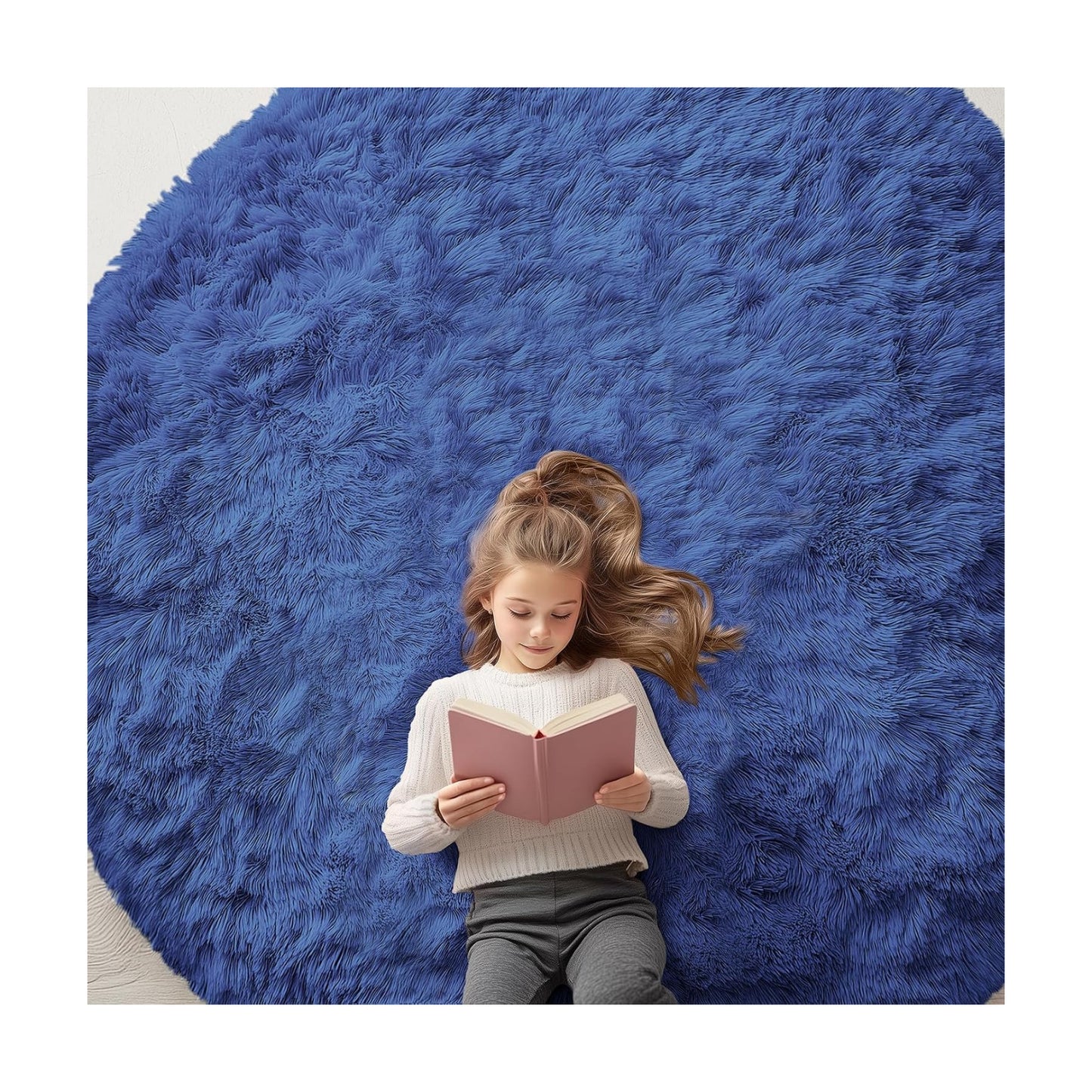 OLANLY Navy Blue Round Rugs for Bedroom - Machine Washable, 7 ft Circle Area Rugs for Living Room, Soft and Fluffy