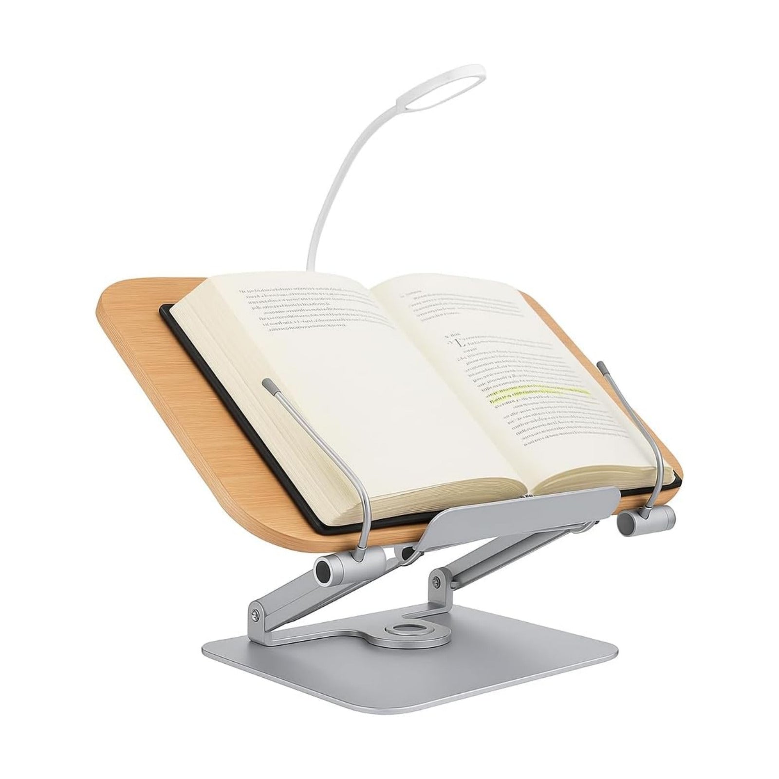 Cook Book Stand Adjustable Book Holder Tray and Page Paper Clips-Cookbook Reading Desk Portable Stable Hard-Wearing