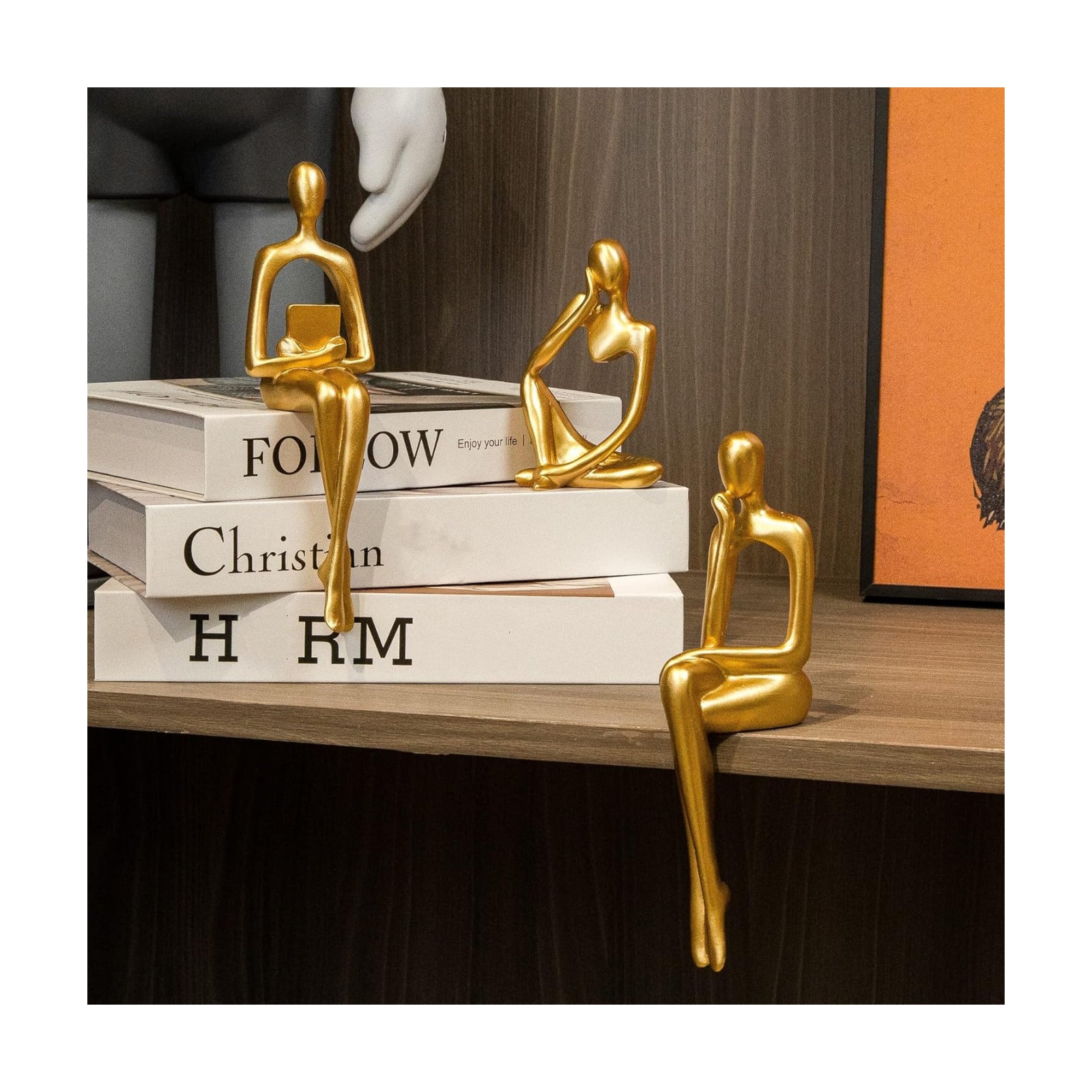 Home Decor Thinker Statue Accents / Gold / Small / Set of 3