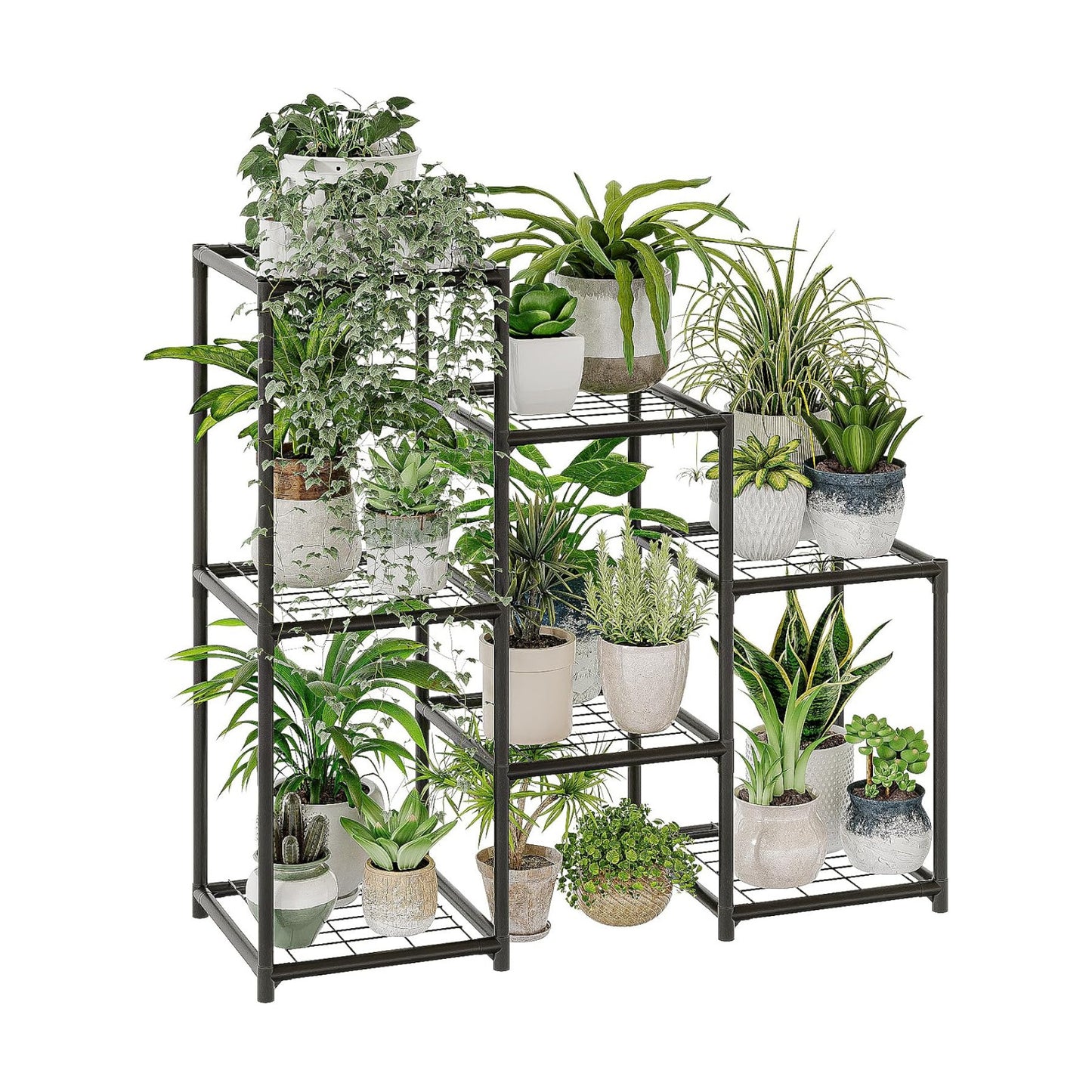 Bamworld Black Plant Stand Outdoor Metal Plant Shelf for Multiple Plants | 3 Tiers Ladder Plant Holder Waterproof for