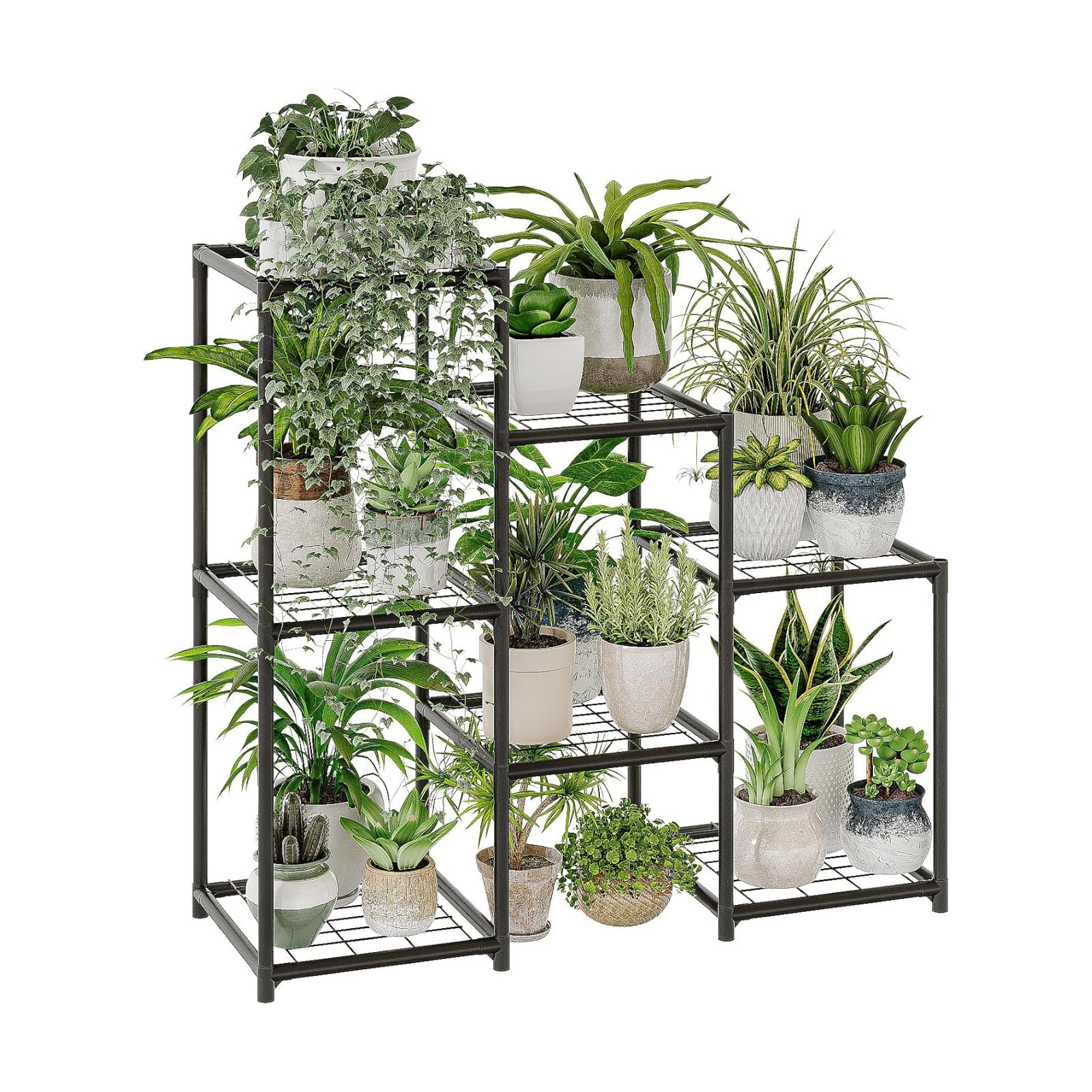 Bamworld Black Plant Stand Outdoor Metal Plant Shelf for Multiple Plants | 3 Tiers Ladder Plant Holder Waterproof for