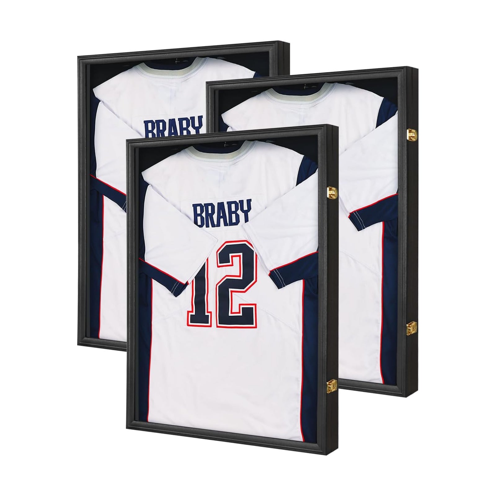 Sports Jersey Frame Display case for 2XL Football Jersey Display，3PC | Matte black wood frame, UV shatterproof acrylic