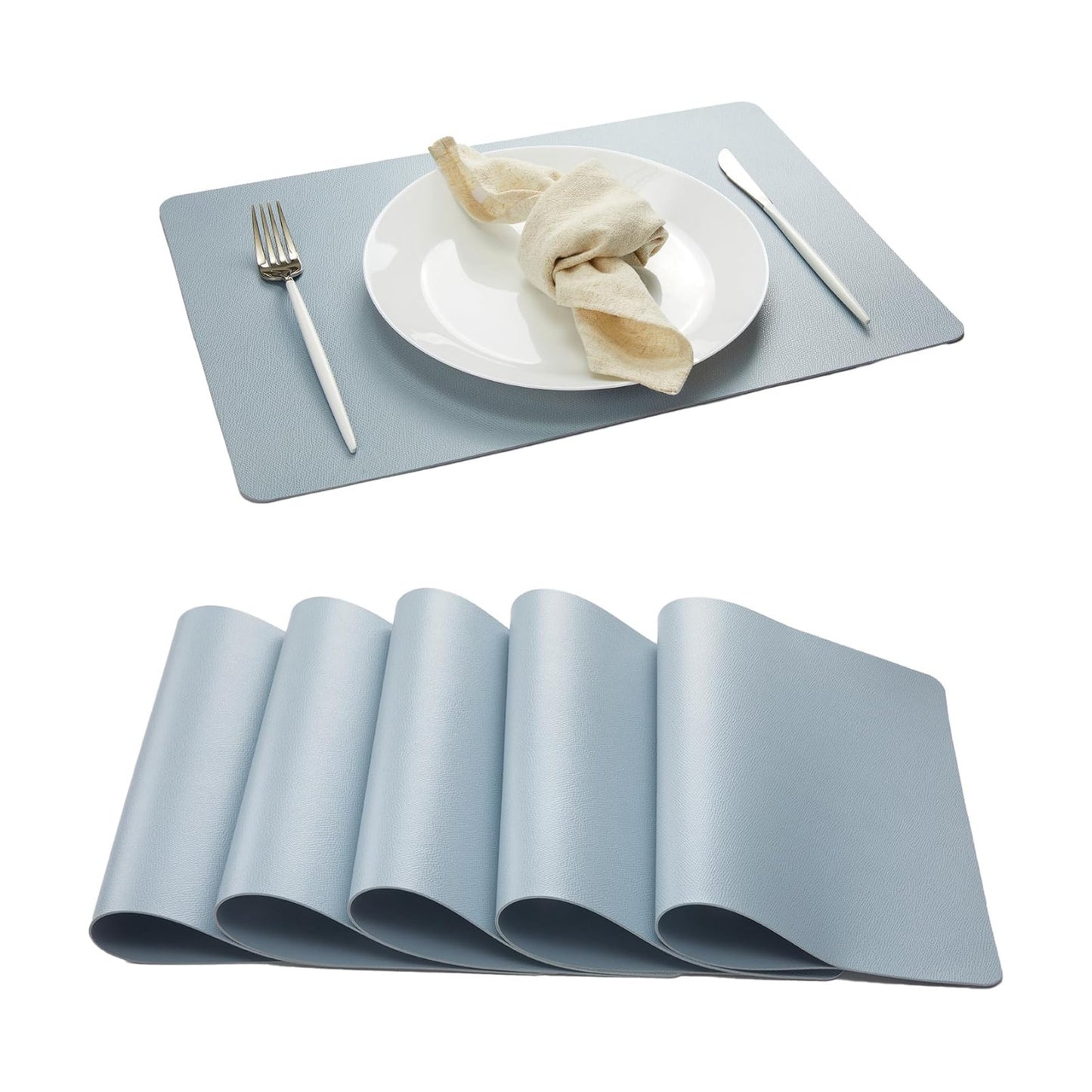 DOLOPL Dusty Blue Placemats Set of 6, Wipeable Faux Leather Place Mats | Leather-look, Easy Clean,Washable, Heat