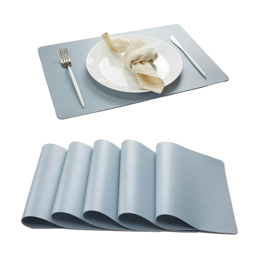 DOLOPL Dusty Blue Placemats Set of 6, Wipeable Faux Leather Place Mats | Leather-look, Easy Clean,Washable, Heat
